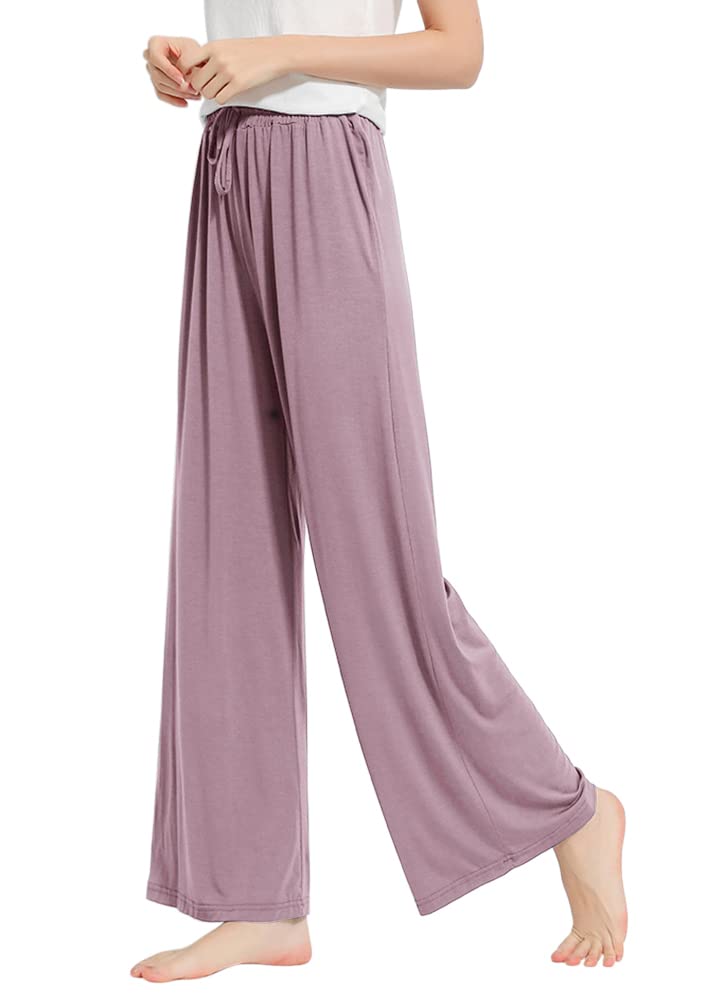 【送料無料】[Euyqs] パジャマボトムス 肌に優しい 吸汗 通気 ストレート ルームウェア セミワイドシルエット ダンス ジム 部屋着 (M, ライトパープル)