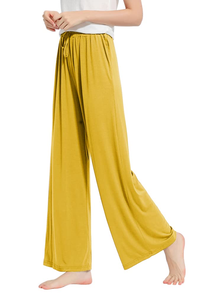 【送料無料】[Euyqs] パジャマボトムス 肌に優しい 吸汗 通気 ストレート ルームウェア セミワイドシルエット ダンス ジム 部屋着 (M, イェロー)