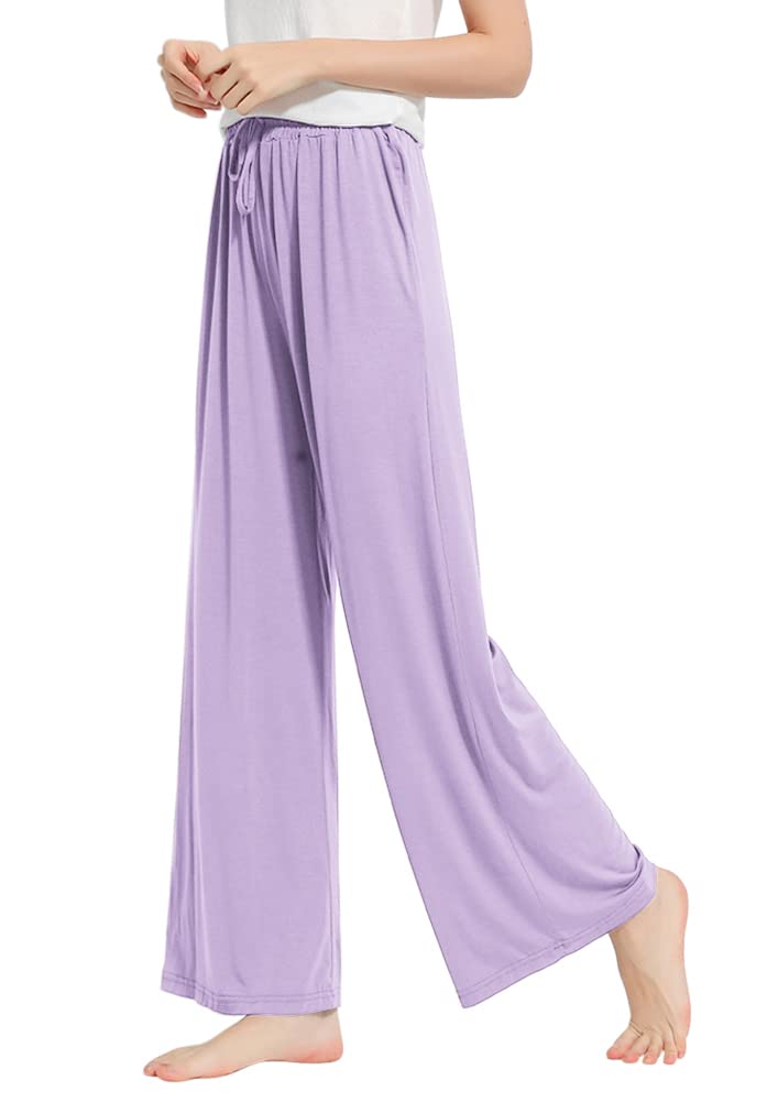 【送料無料】[Euyqs] パジャマボトムス 肌に優しい 吸汗 通気 ストレート ルームウェア セミワイドシルエット ダンス ジム 部屋着 (M, パープル)