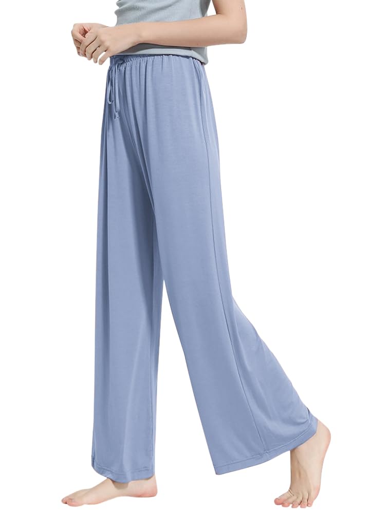 【送料無料】[Euyqs] パジャマボトムス 肌に優しい 吸汗 通気 ストレート ルームウェア セミワイドシルエット ダンス ジム 部屋着 (M, スキブルー)