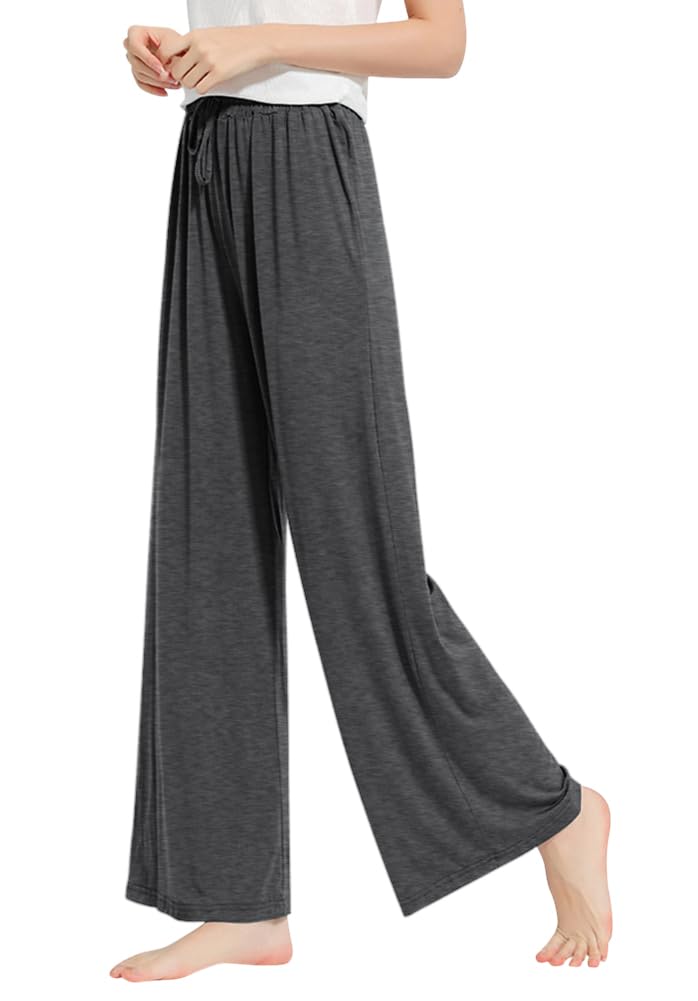【送料無料】[Euyqs] パジャマボトムス 肌に優しい 吸汗 通気 ストレート ルームウェア セミワイドシルエット ダンス ジム 部屋着 (L, ダークグレー)