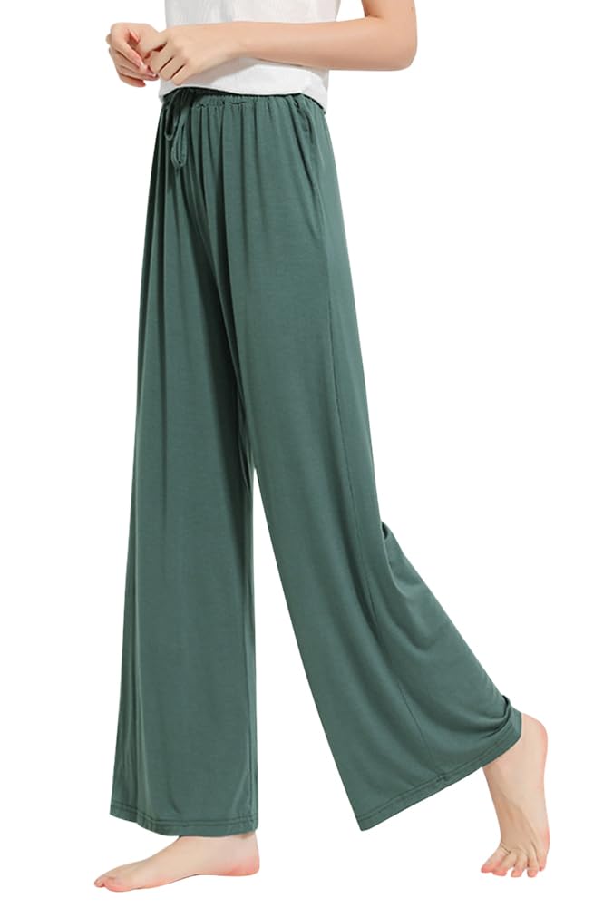 【送料無料】[Euyqs] パジャマボトムス 肌に優しい 吸汗 通気 ストレート ルームウェア セミワイドシルエット ダンス ジム 部屋着 (L, オリーブグリーン)