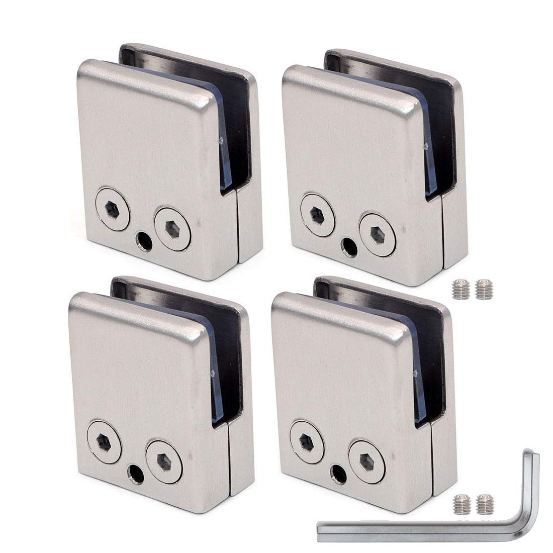 【送料無料】8-10mmガラスパネルに適した4個のNUZAMASガラスクランプのセット、ステンレス鋼304製サテン仕上げ、スクエアフロント、フラットバック、手すり階段用調整可能なガラスブラケットフラットバック、プールフェンス