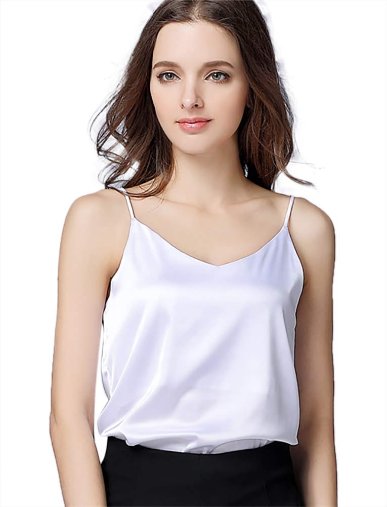 【送料無料】[Euyqs] キャミソール Vネック シンプル サテンのベスト (ホワイト, 4XL)