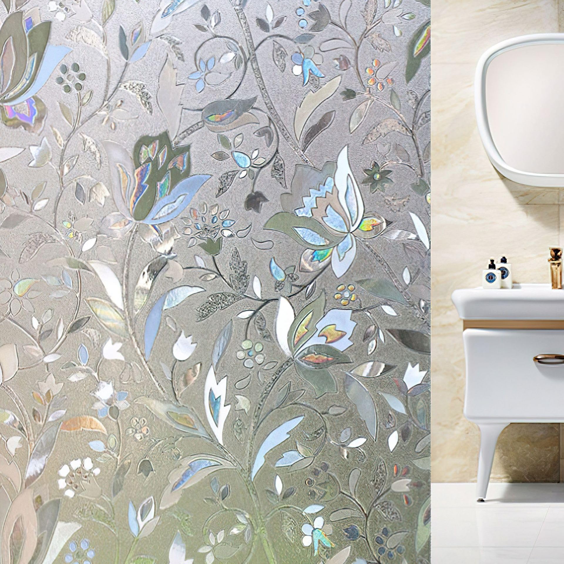 【送料無料】Juangfia 窓 めかくしシート 窓用フィルム 目隠しシール 花柄 窓断熱シート 飛散防止 UVカット 浴室 お風呂 玄関目隠し 水で貼る 貼ってはがせる 防犯フィルム 窓ガラスフィルム 日差し対策 幅60cm長10m