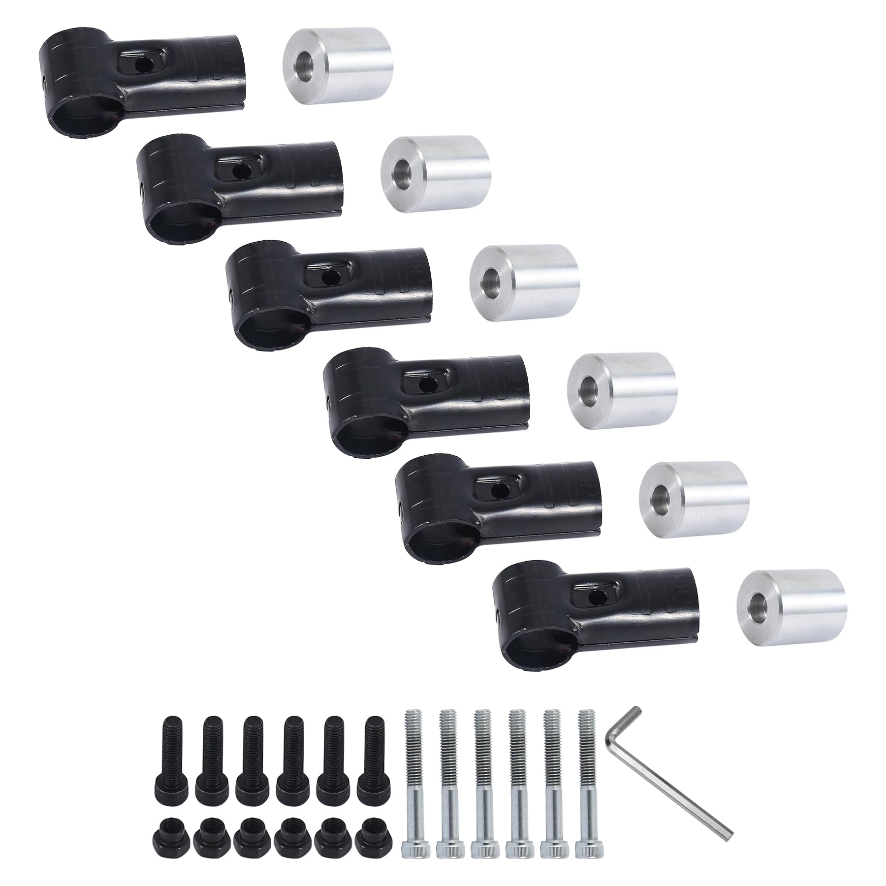 【送料無料】POSTEK Φ28イレクターパイプ 車用ルーフキャリアバー スペーシア イレクターパイプ アタッチメント バン対応 内六角 取付用アルミ製 DIY 製作 で 車中泊 キャンプ NVAN ハイゼットカーゴ 等に適合 NSJ-1*6 (6個セット＆メタルジョイント)