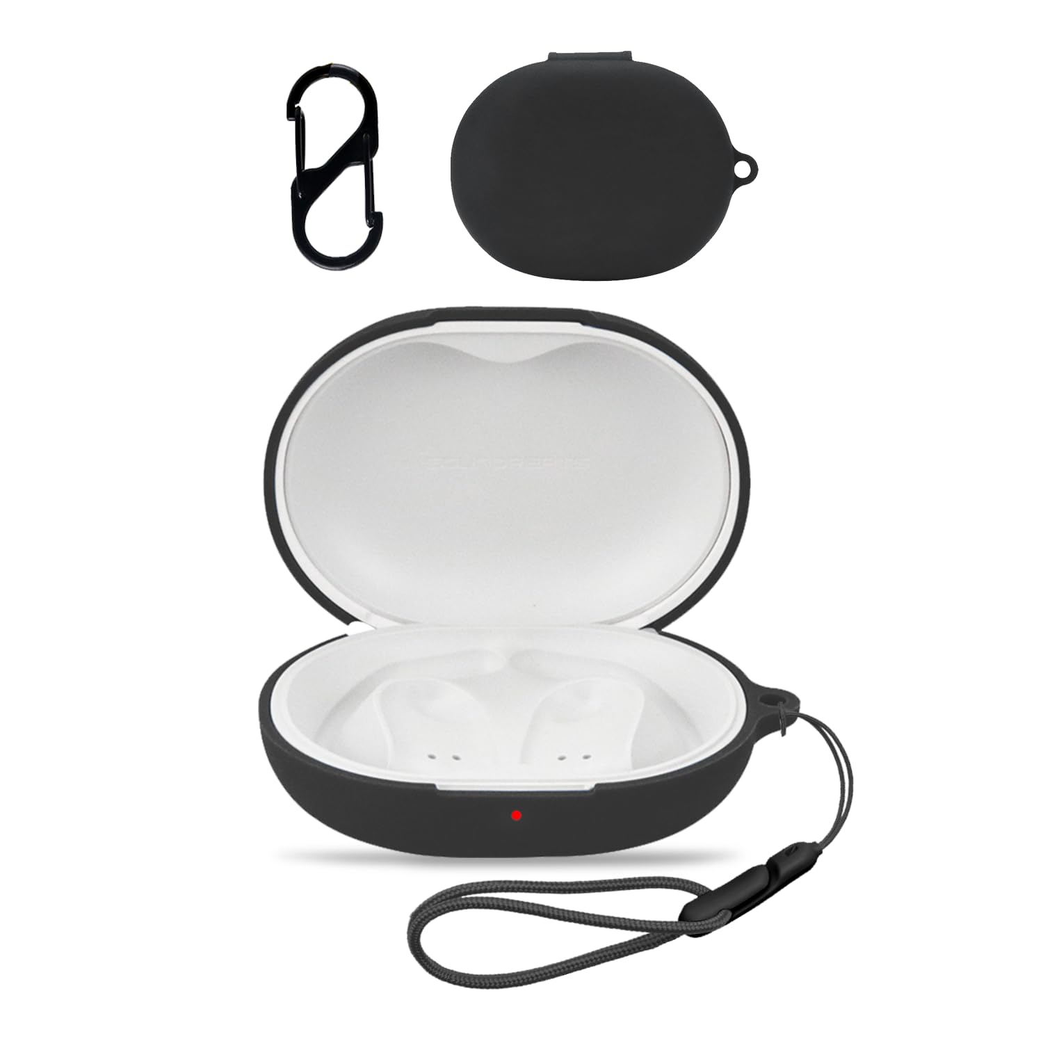 【送料無料】SoundPEATS GoFree2 用 ケース カバー 【NOUKAJU】 ワイヤレス イヤーホン シリコン 保護ケース （カラビナ付き+ストラップ付き ） 落下防止 キズ防止 耐衝撃 装着充電可能 防水 防塵 (ブラック)