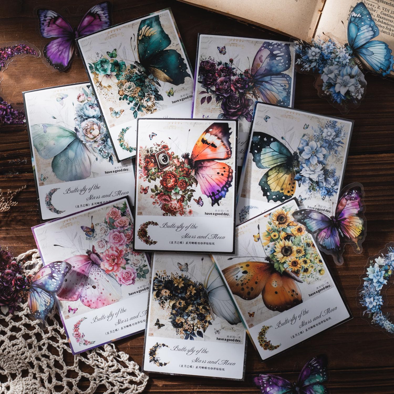 【送料無料】Alideco 240枚 フレーク シール ステッカーコラージュ 素材 ペーパー 素材紙 かわいいレトロ 花、植物、動物、レース、蝶 耐水性 韓国 シール帳 ，メモ用紙ノート素材 ブランド (xingyuezhidie)