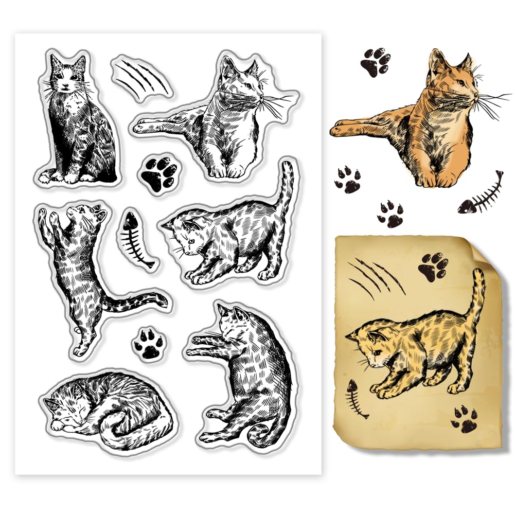 【送料無料】PH PandaHall 猫 クリアスタンプ レトロスタイル 動物 パターン シリコンスタンプ ゴム印 ..