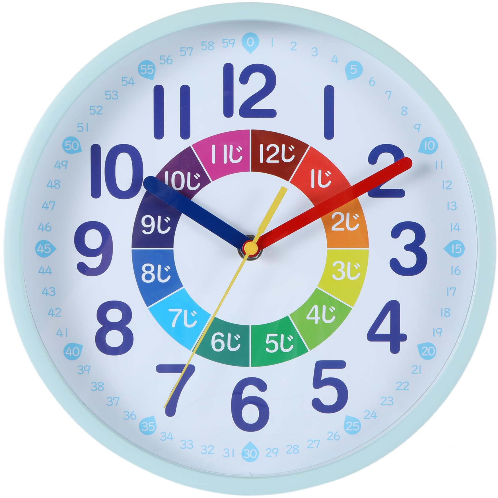 【送料無料】Nbdeal 知育時計 掛け時計 電波時計 連続秒針 静音 直径25cm 青色枠の白色面 ...