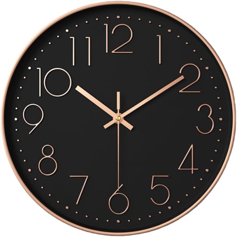 【送料無料】Nbdeal 掛け時計 電波時計 静音 連続秒針 おしゃれ 壁掛け 時計 立体文字 北欧 直径30cm 自動受信 静か 金と黒