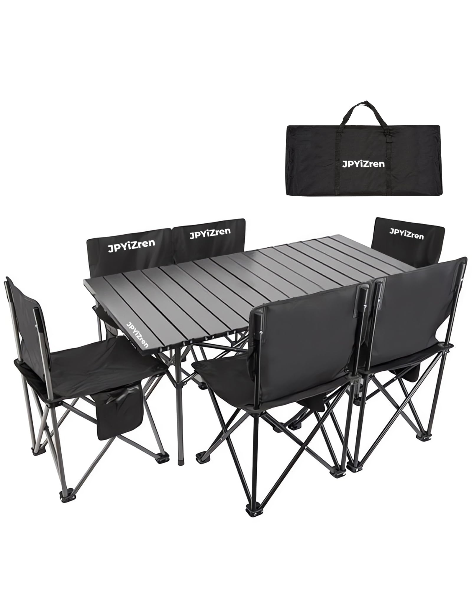 【送料無料】JPYiZren アウトドア テーブル チェア 7点セット アルミテーブル椅子 ピクニック ベンチセット ピクニックテーブル 超軽量 折り畳み 組立簡単 収納バッグ付き BBQ お釣り テント ガーデン 屋外 キャンプ用品 (7, ブラック)