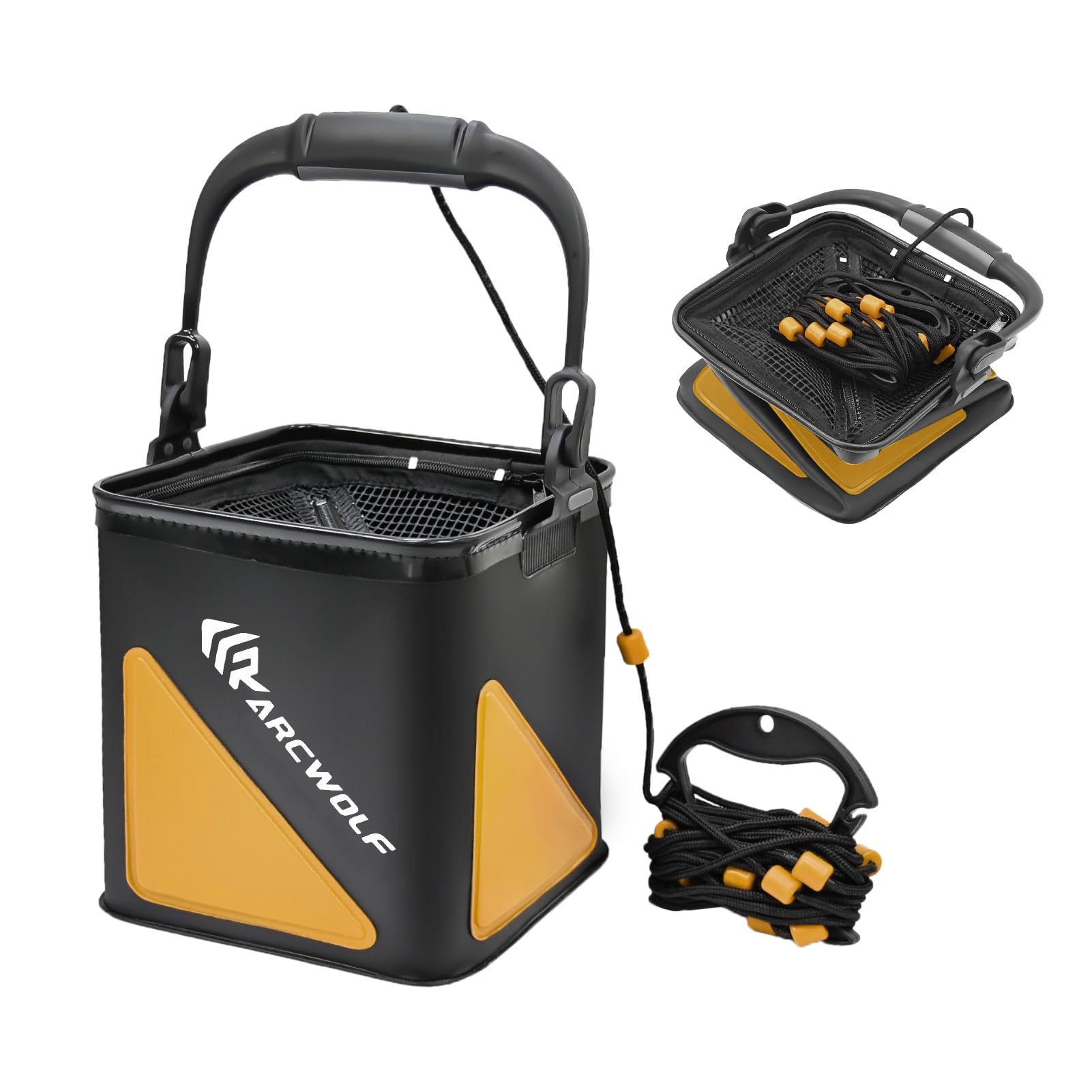【送料無料】ARCWOLF 釣り バッカン 魚護桶 ポータブル水汲み兼用 ビーズ付き ロープ 折りたたみ EVA素..