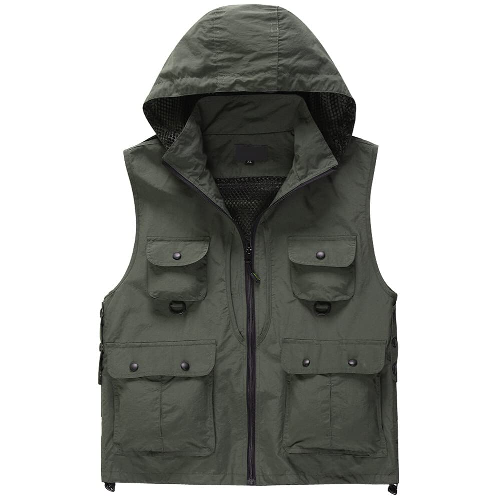 【送料無料】[AOWOFS] アウトドアベスト メンズ フード付き フード取り外し可能 メッシュベスト 通気 多機能 カメラマンベスト お釣り 撮影 無地 作業用 四季 作業着