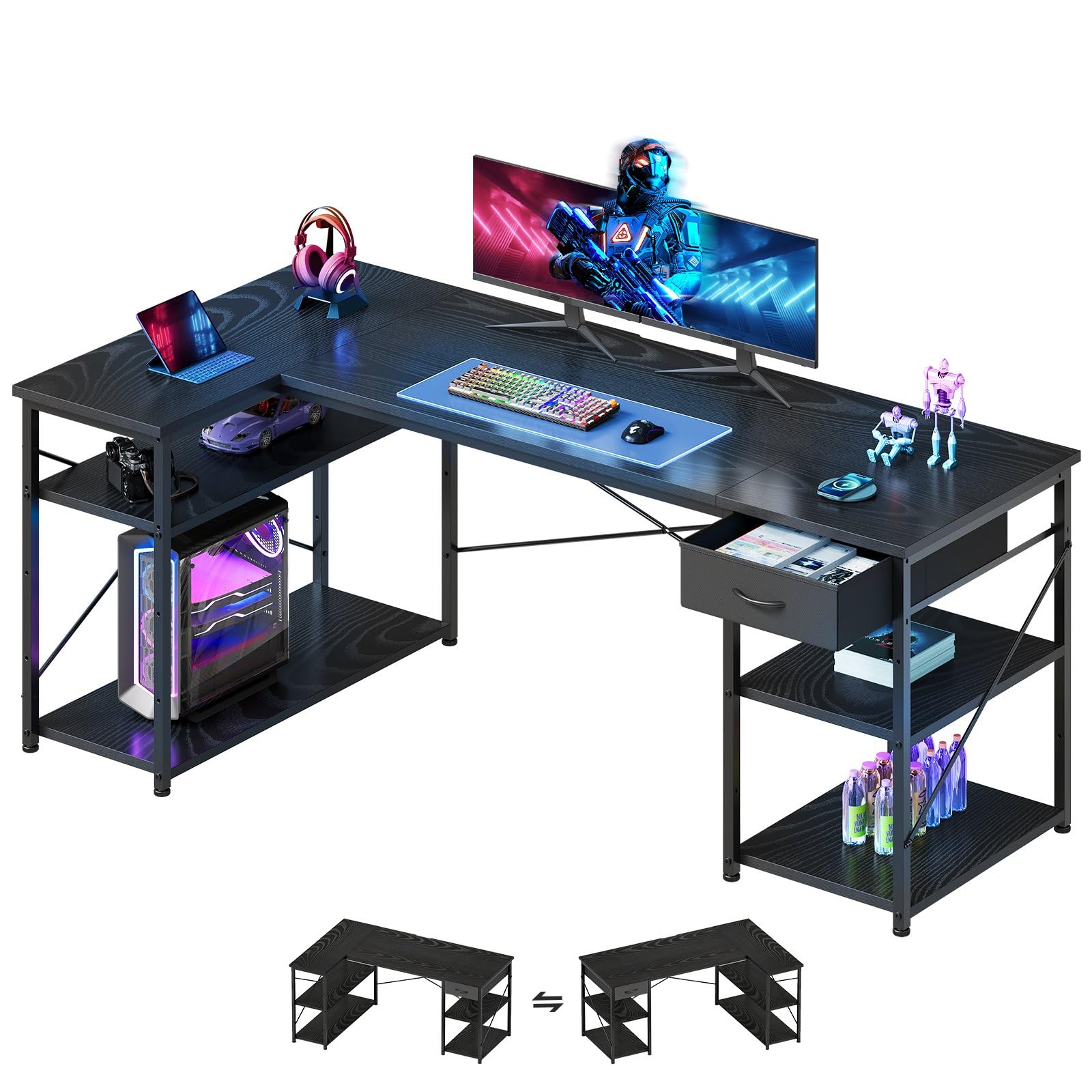 【送料無料】Maihail 机 l字デスク 勉強机 pcデスク パソコンデスク右棚左棚 オフィスデス ...