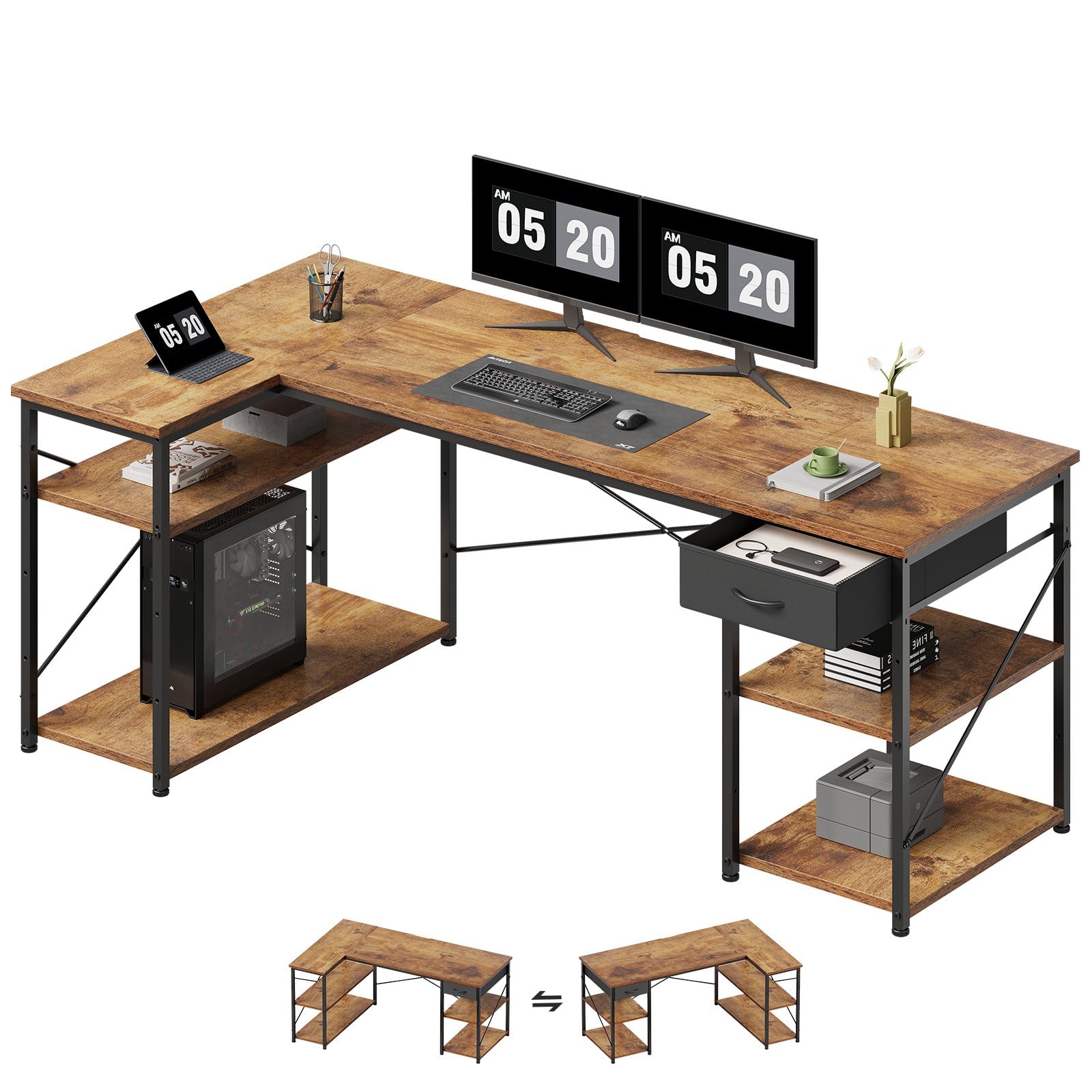 【送料無料】Maihail 机 l字デスク 勉強机 pcデスク パソコンデスク右棚左棚 オフィスデス ...