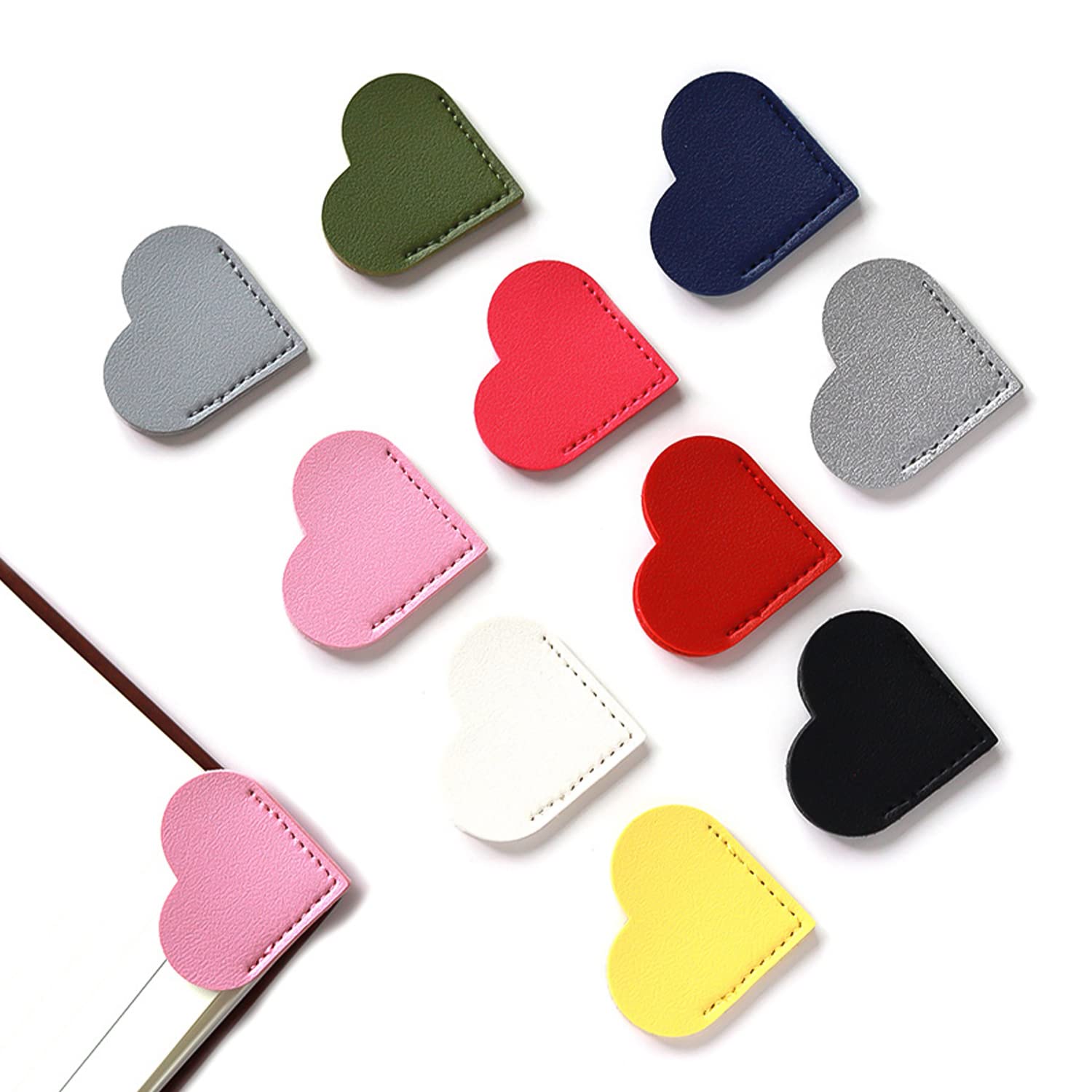 【送料無料】nalaina しおり PUレザー 10色セット ブックマーカー 栞 レザー ハート ブックマーク 読書 本 シンプル