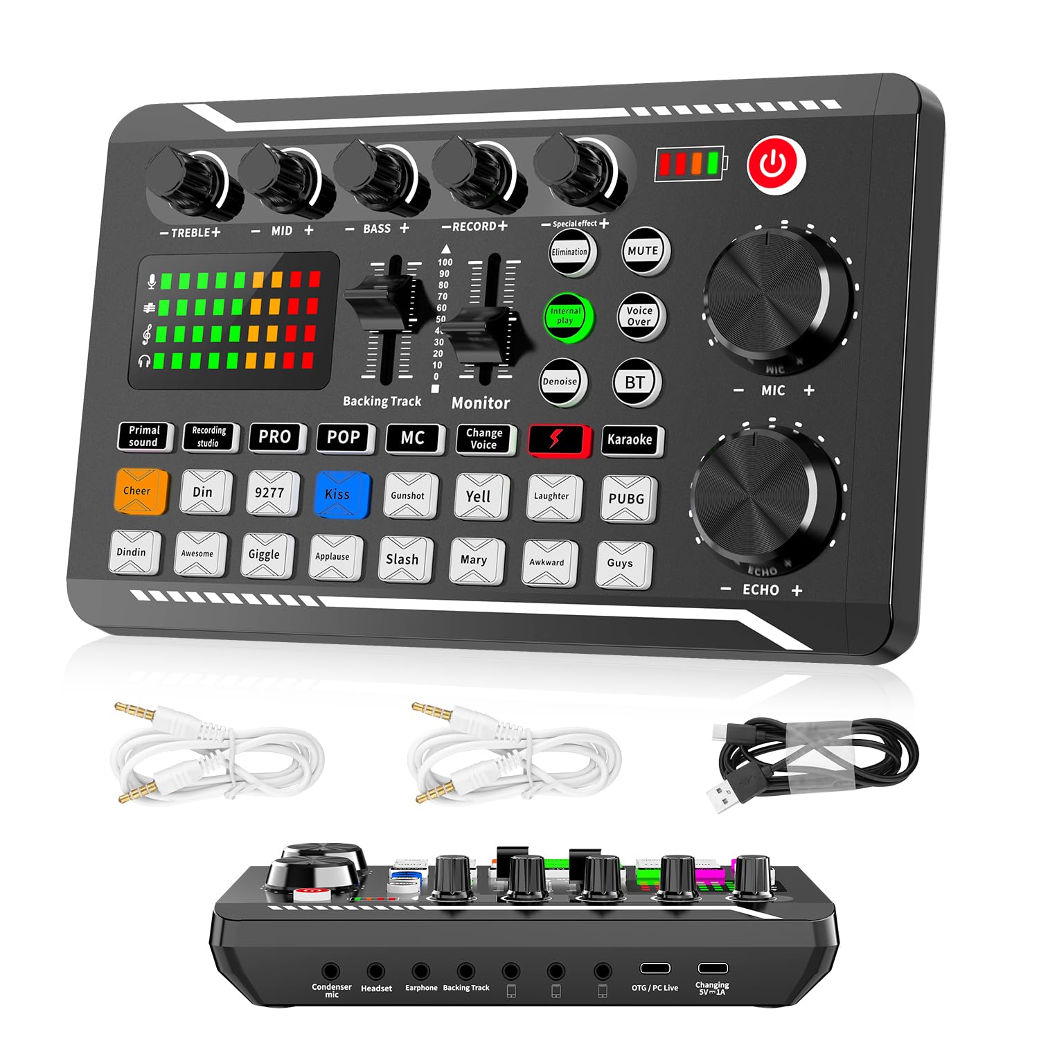 【送料無料】BONKYO F998 オーディオインターフェース USB 実況者 男声 女声 ボイスチェンジャー カラオケ サウンドカード マイク PA ミキサー オーディオ オーディオ 3.5mm 楽器 Android iPhone iPad スマホ PCに対応 YouTube Facebook Tiktok livestream deck生放送ラ