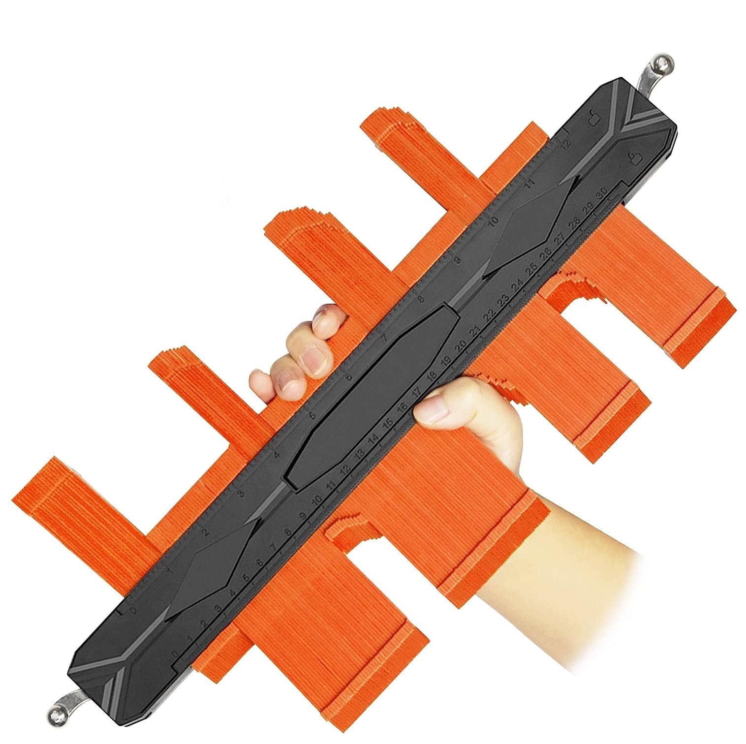 【送料無料】siawadeky 型取りゲージ 30cm 12インチ コンターゲージ 両端セルフロック 測定ゲージ 高精度 輪郭コピー 曲線定規 DIY用測定工具 不規則な測定器 ABS目盛付き パイプ タイル 床板 DIYに適用