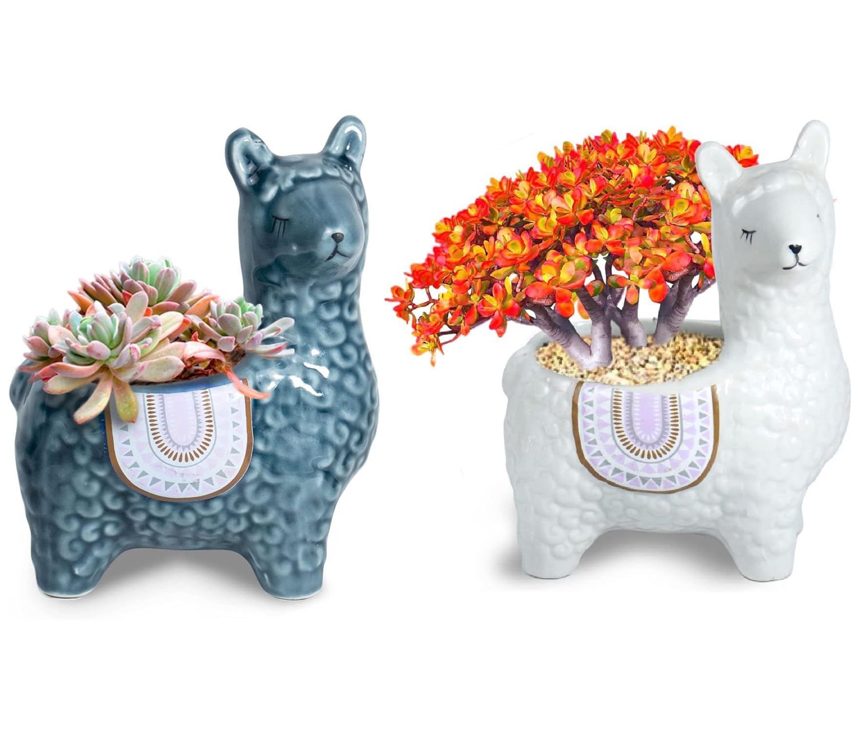 【送料無料】siawadeky かわいい アルパカ 植木鉢 2個セット 多肉鉢 陶器鉢 動物 プランター 多肉植物 ..