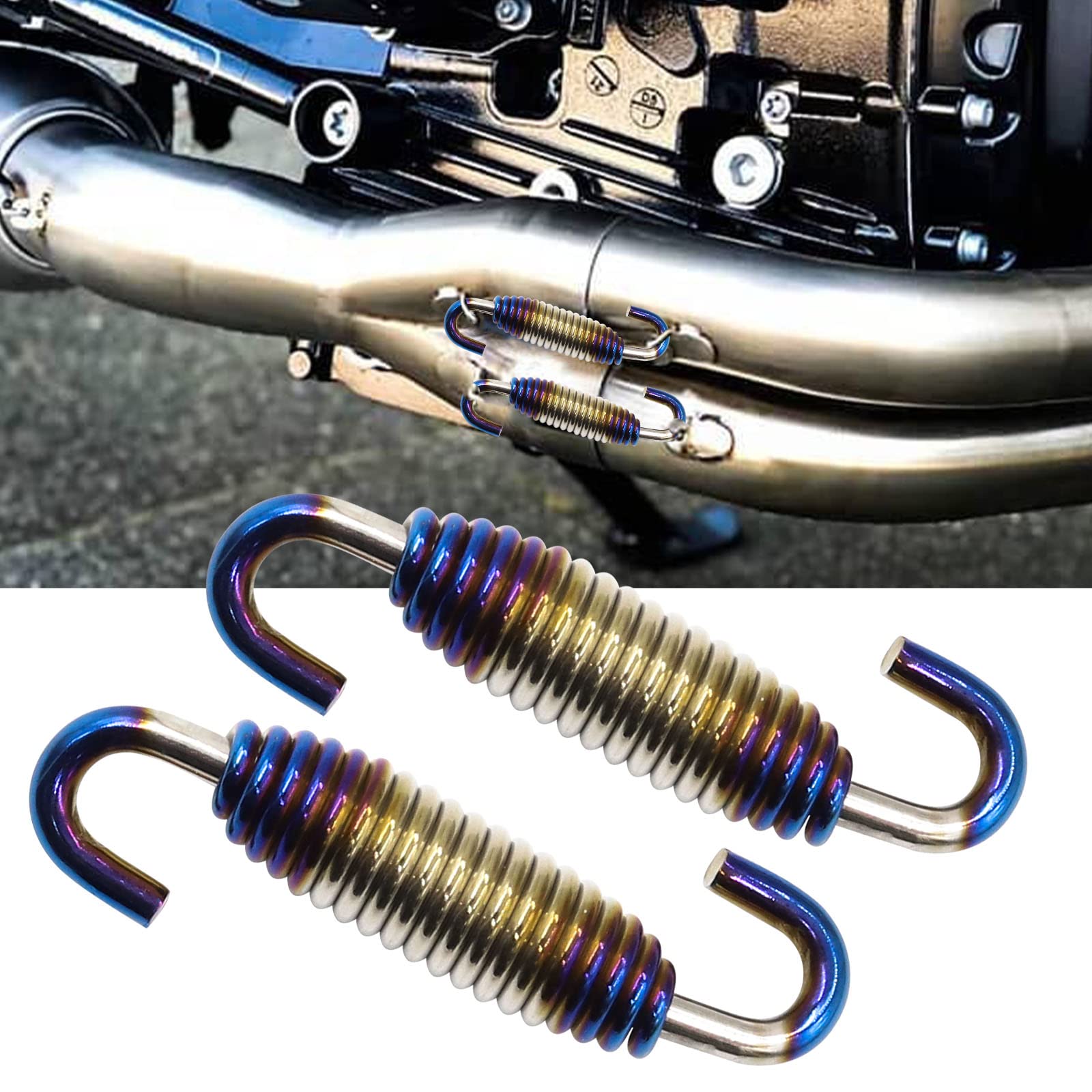 【送料無料】Aoling サイレンサースプリングフック エキゾーストスプリング マフラースプリング ショート 自由長56mm フック径3MM スイベルフック メタル 塗装防錆 青ハーフ