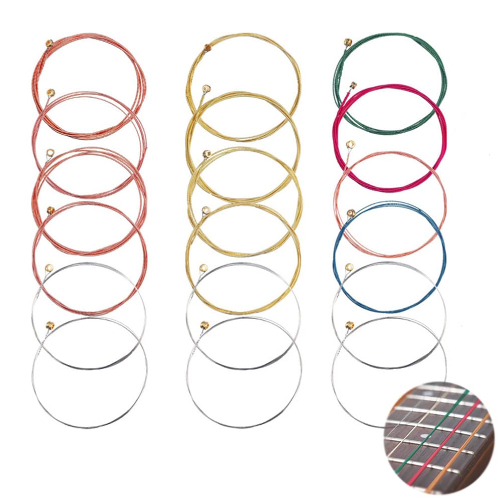 【送料無料】YINKE アコースティックギター弦 ギターの交換用弦 3セット18本入り 楽器アクセサリー バラード代替スチール弦 フォークギター対応 スチールコア銅合金製（3色）