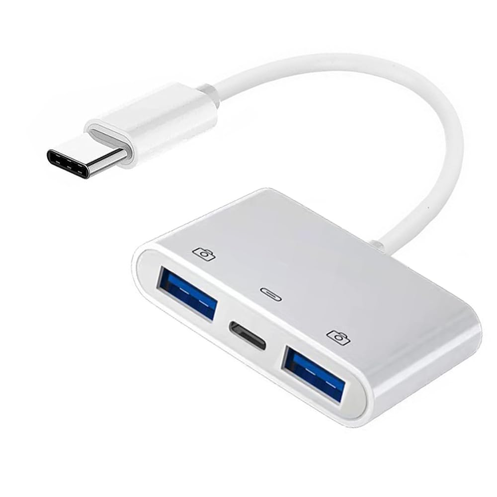 【送料無料】NFHK Type C USB-C - デュアル Type-A USB3.0 メス PD電源充電アダプター付き ノートパソコン タブレット 携帯電話に対応