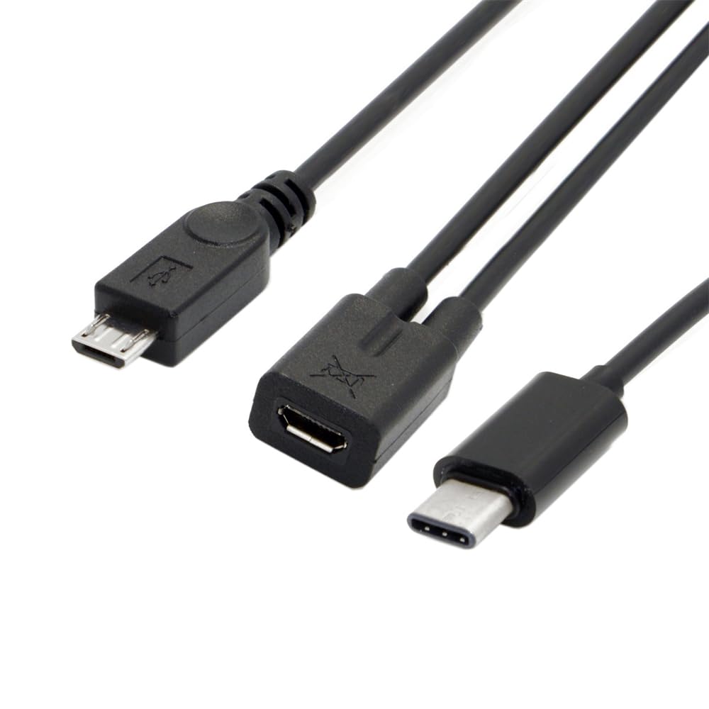 【送料無料】NFHK USB-C - MicroUSBアダプター、2ポート、AWG 28、ブラック。