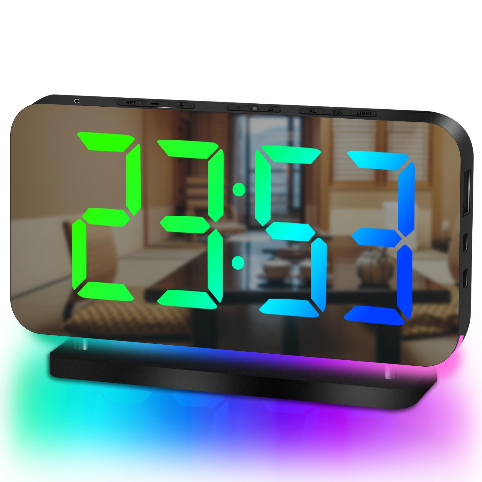 【送料無料】CENTOLLA 目覚まし時計 6つ明るさ調整の置き時計 大音量 ダイナミックRGB 1 ...