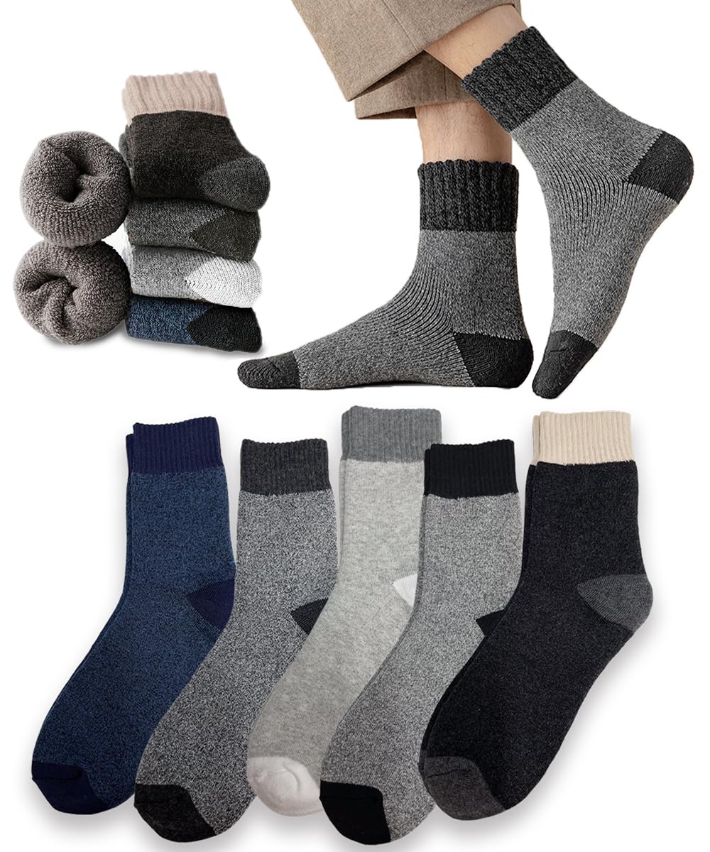 【送料無料】[MOSOTECH] 靴下 メンズ 冬 温かい 厚手 5足セット 秋冬防寒 暖かい ソックス・ 通気性 ソックス・防寒 保温 耐久性 伸縮性・室内 アウトドア 登山 キャンプ 24-28cm