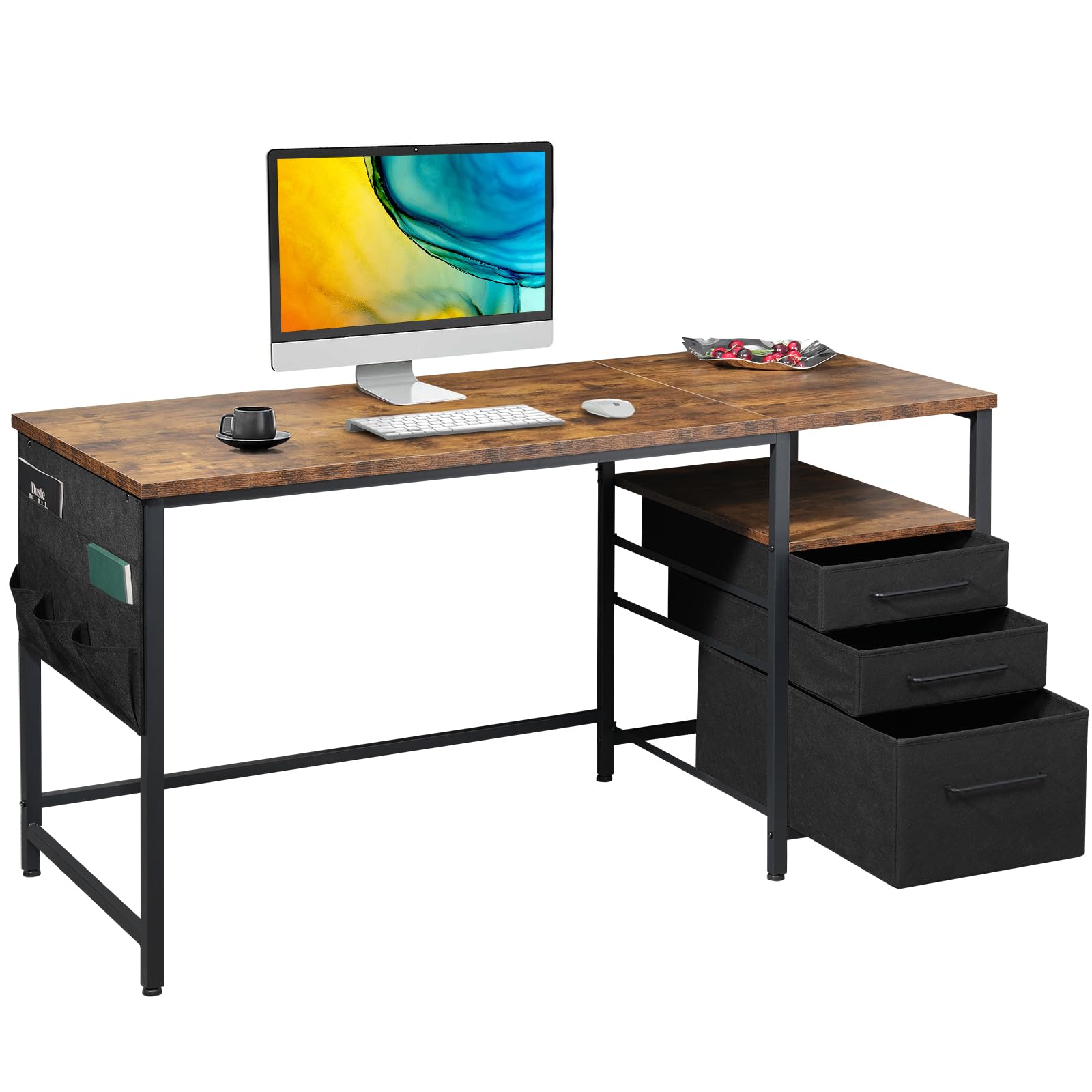 【送料無料】Maihail 机 pcデスク パソコンデスク つくえ ラック付きデスク 幅140cm× ...