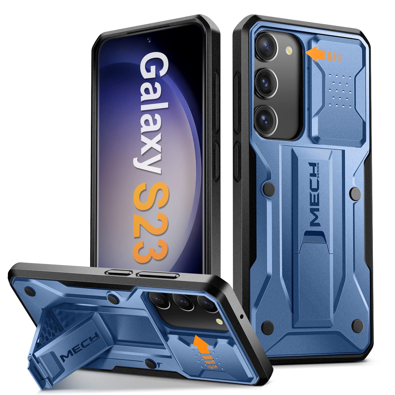 【送料無料】Tongate Samsung Galaxy S23用のスライディングカメラカバーとスクリーンプロテクター付きのケース、【10フィートのミリタリードロップ保護】頑丈な衝撃吸収S23用のキックスタンド付きタフなケース、ブルー