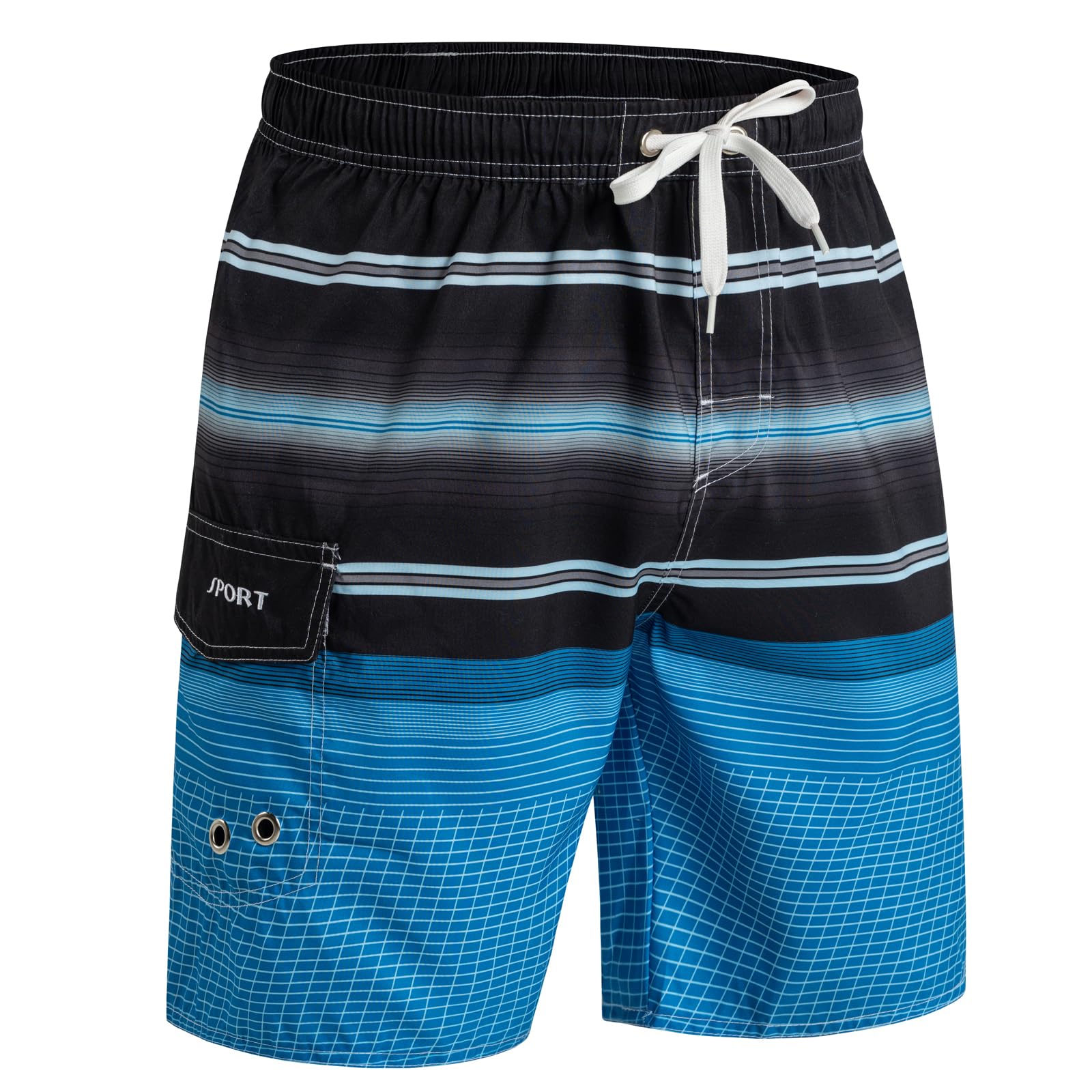 【送料無料】[KEFITEVD] 水着 メンズ ショート 海パン 速乾 半ズボン 薄手 スイムウェア 水陸両用 ハーフパンツ 軽量 ポケット付き イージーパンツ 温泉 サーフ ブラック＋ブルー XL