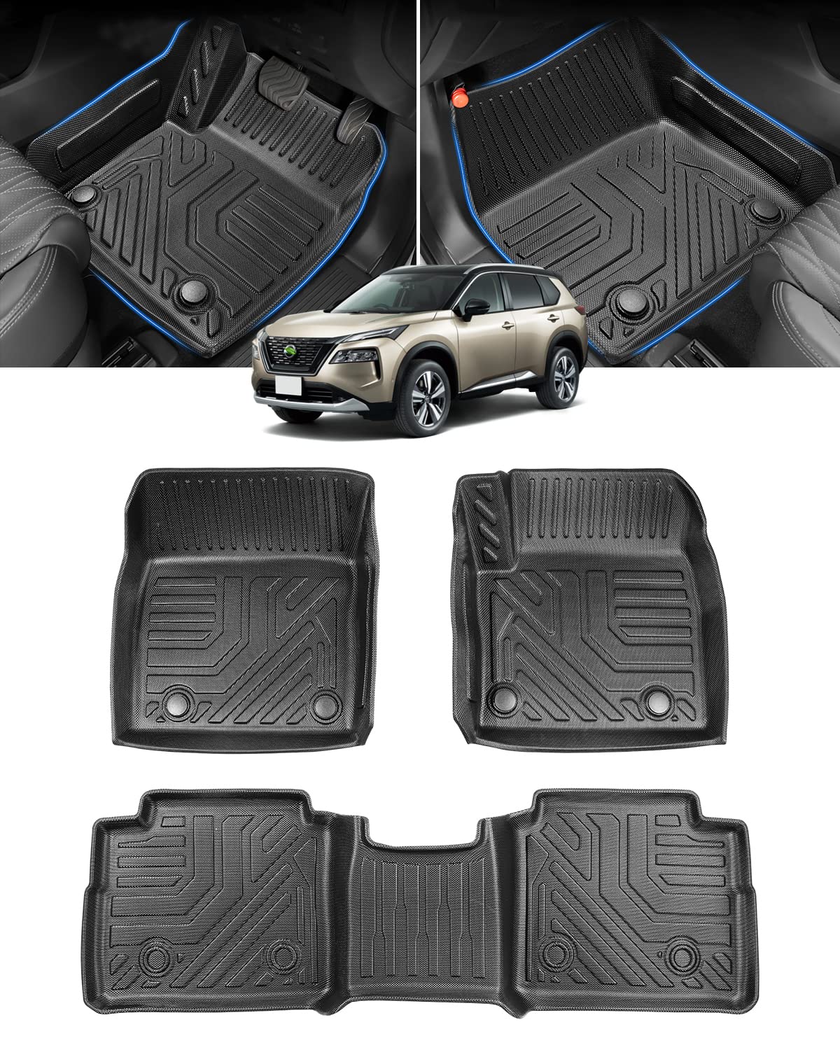 【送料無料】Cartist ニッサン 新型 エクストレイル T33系 フロアマット 5人乗用 立体カーマット 3Dフロアマット 立体構造 セカンドマット 防水マット ラグマット X-Trail T33 SNT33 T33型 2022年7月-現行 3Dマット 車種専用設計 TPE素材 滑り防止 耐汚れ カスタムパーツ