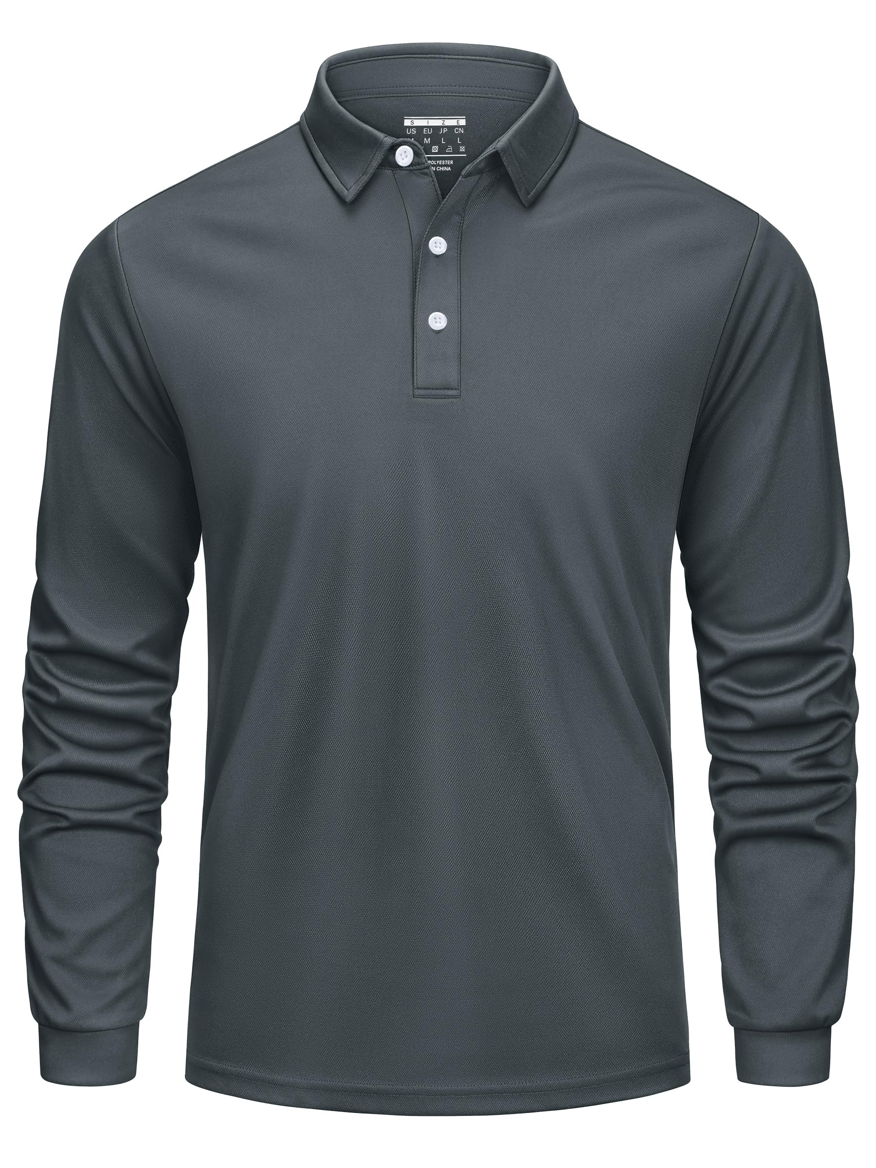 【送料無料】[KEFITEVD] ゴルフウェア メンズ ポロシャツ 長袖 速乾 作業着 tシャツ ポリエステル ストレッチ ビジネスシャツ ロングスリーブ 吸汗 無地 汗しみない シャツ アウトドア ダークグレー 3XL
