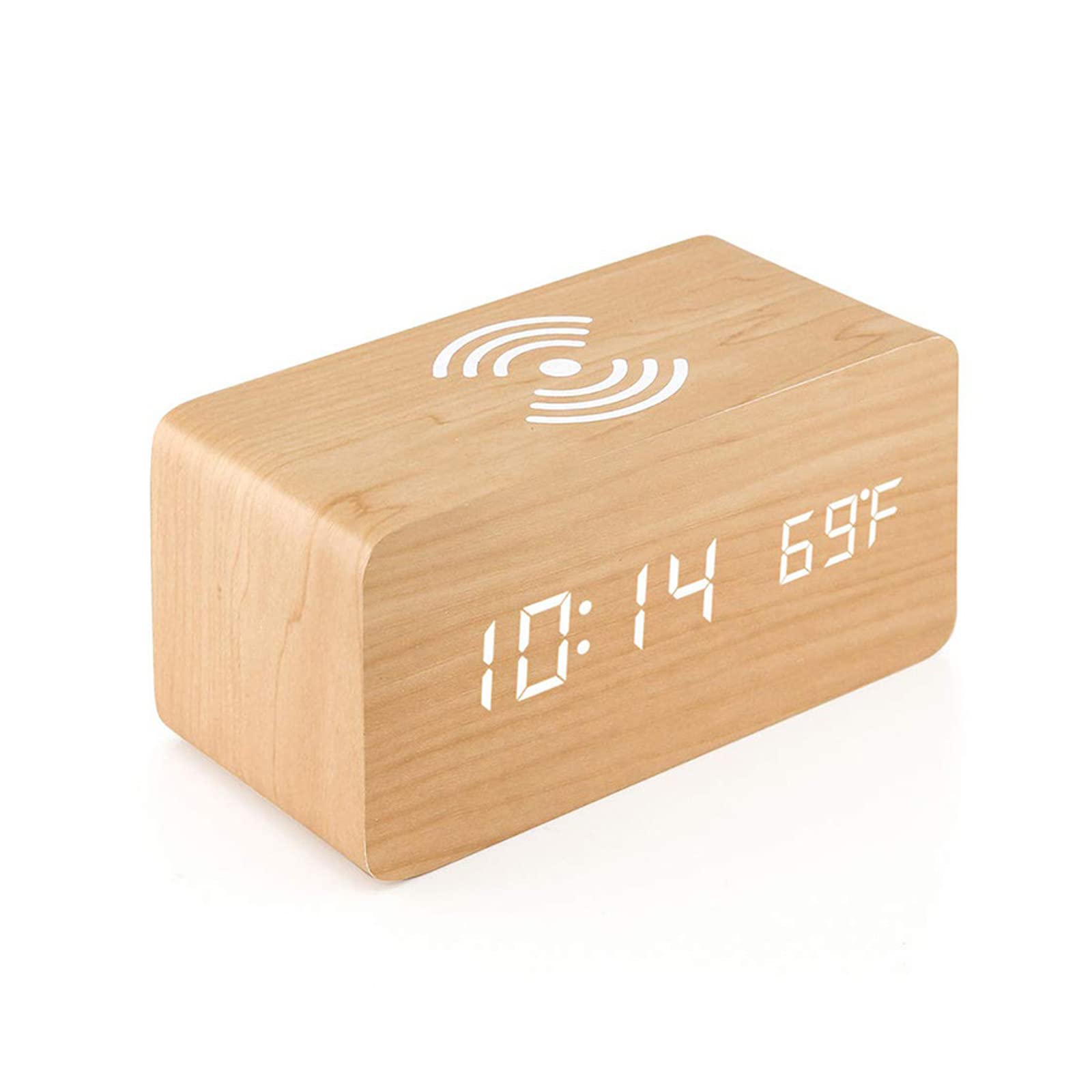 【送料無料】QuiExact 目覚まし時計 木目 デジタル時計 温度計 スヌーズ 音声感知 携帯充電 ...