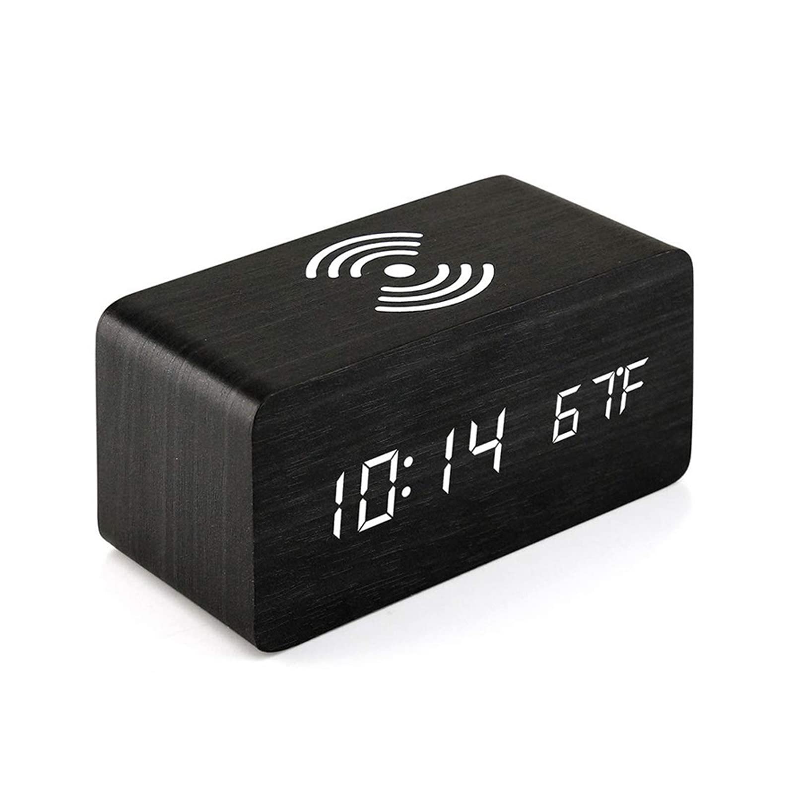 【送料無料】QuiExact 目覚まし時計 木目 デジタル時計 温度計 スヌーズ 音声感知 携帯充電 ...