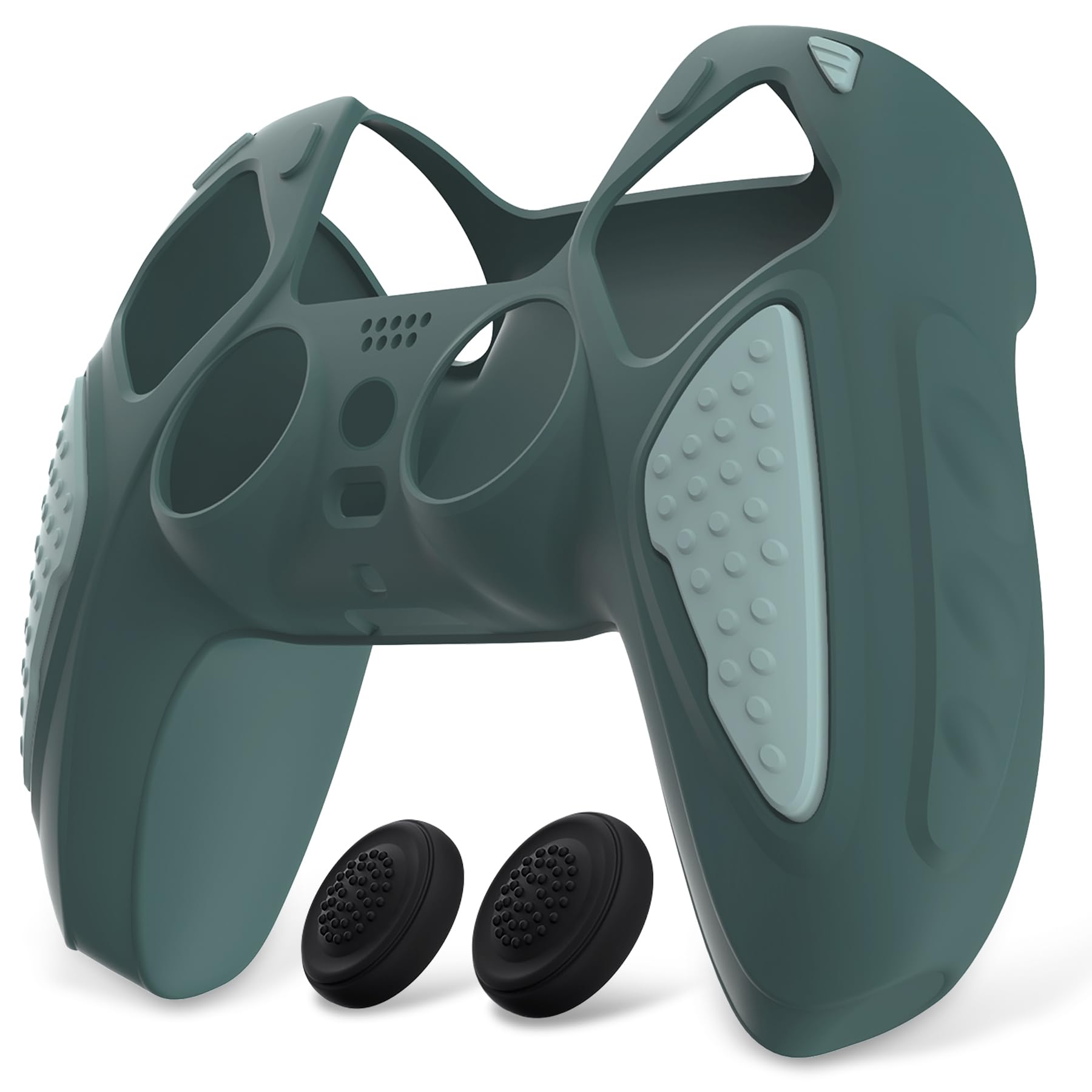 【送料無料】PlayVital ps5コントローラーに対応用シリコンカバー、滑り止めコントローラーシリコンスキンケース、ps5対応用人間工学に基づいたソフトラバー保護ケース親指スティックキャップ付き【ナイトエディション】-【テンプルトングレイ&ジェイドグレイ】