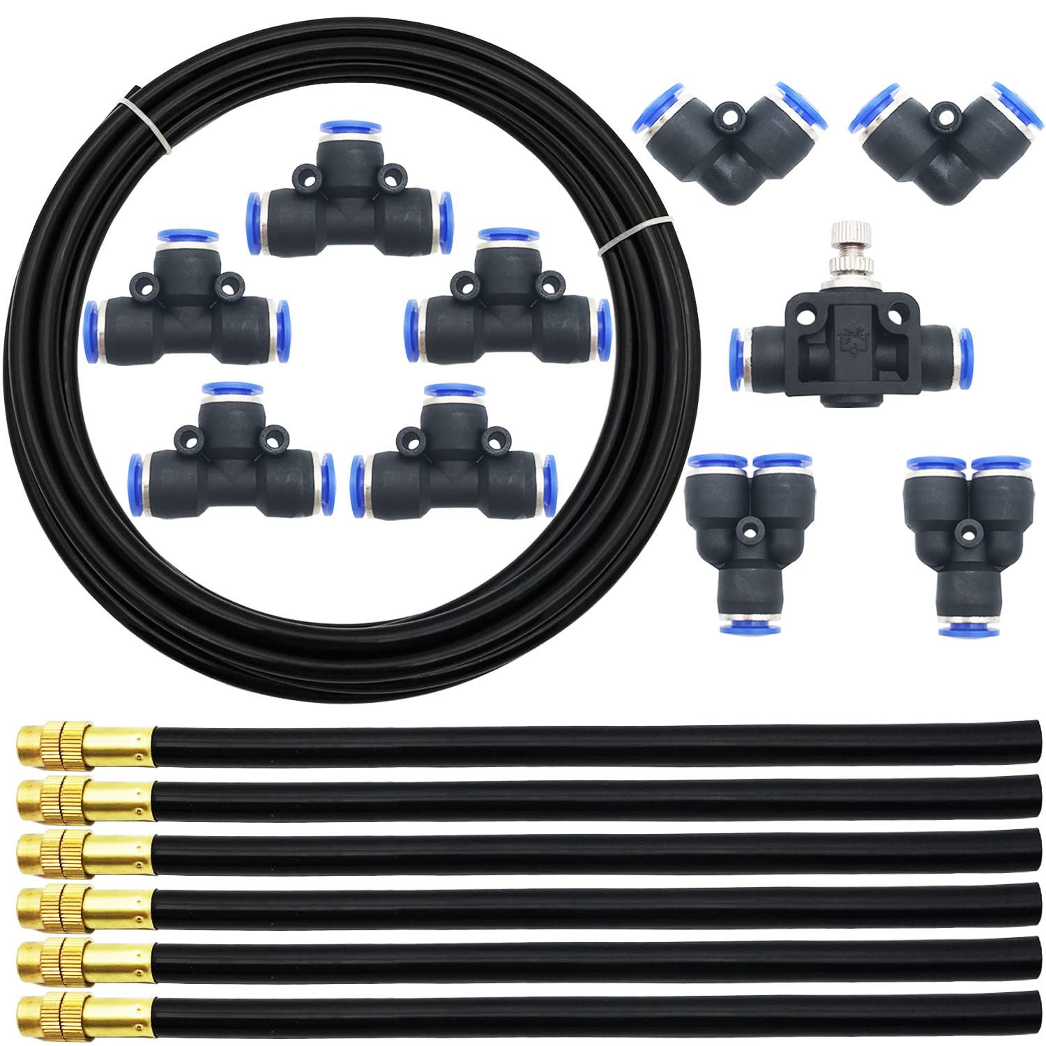 【送料無料】CESFONJER 5M PEエアホースパイプチューブキット、6個のクイックスプリンクラーヘッドユニ..