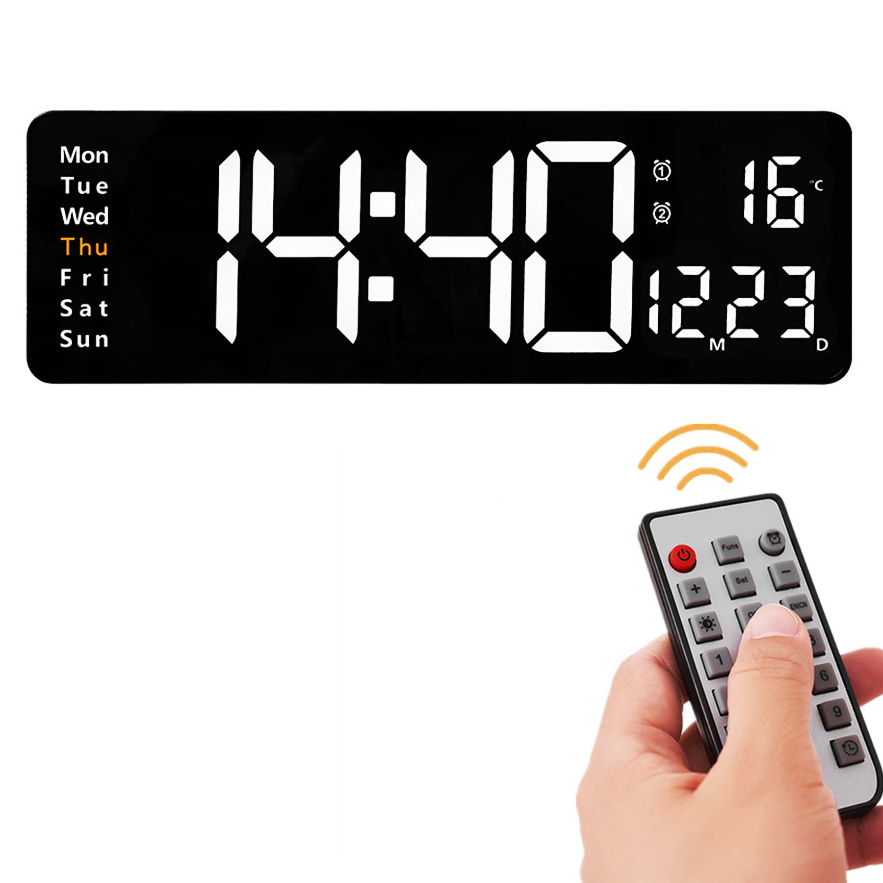 【送料無料】大型 LED デジタル時計 壁掛け 置き兼用 大画面 静音 おしゃれ インテリア 発光 見やすい 多機能 目覚まし時計 大サイズ(38.7cm*3.2cm*13cm) 正逆計測/時間/日付/温度/曜日 同画面表示 USB給電 記憶機能 リモコン操作 ガレージ 倉庫 オフィス リビング 寝室