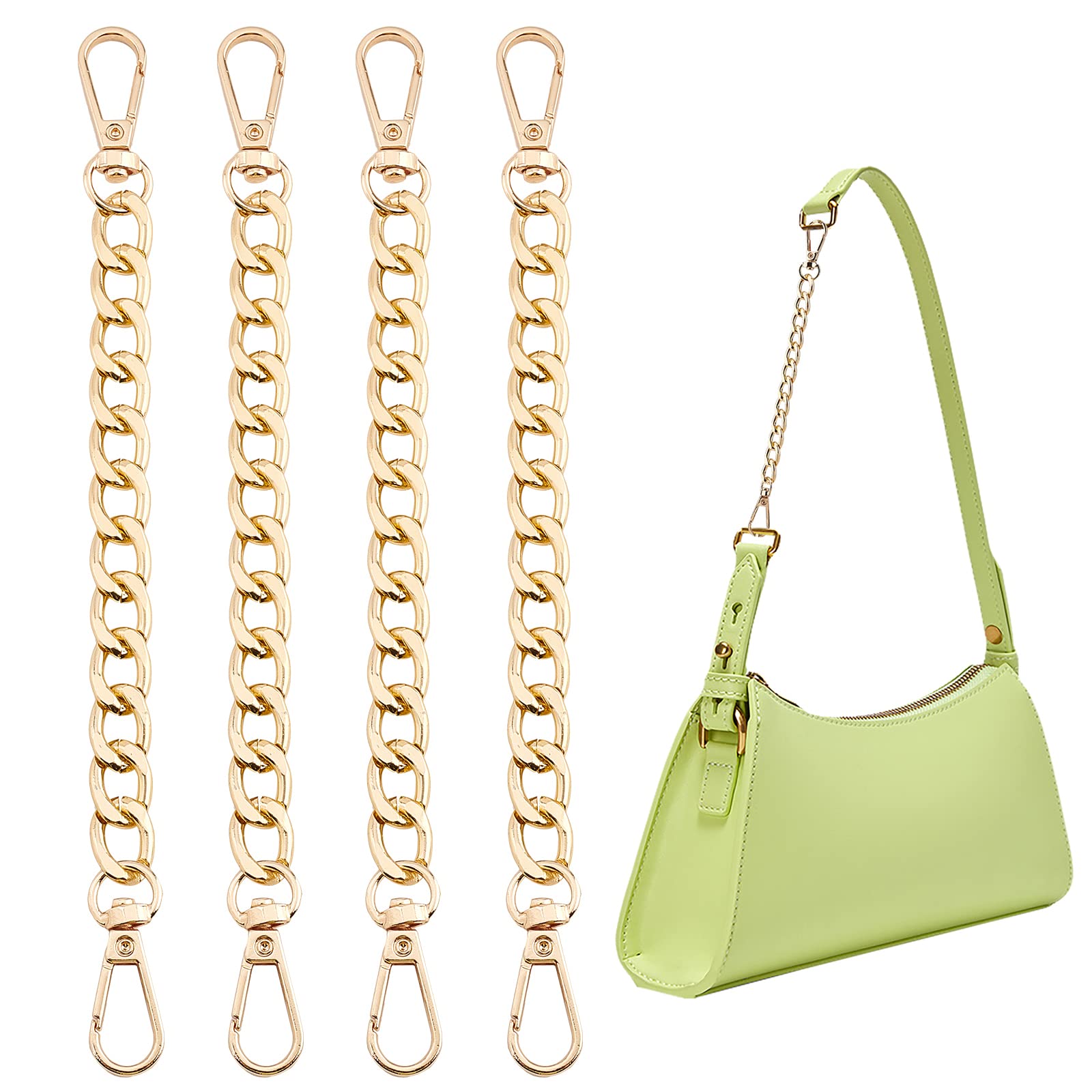 【送料無料】PH PandaHall バッグ延長チェーン 4本 バッグチェーンストラップ かばん 持ち手 肩掛けチェーン 21cmチェーン 交換用 ハンドバッグ お財布 長さ調整 修理 装飾 ゴールド