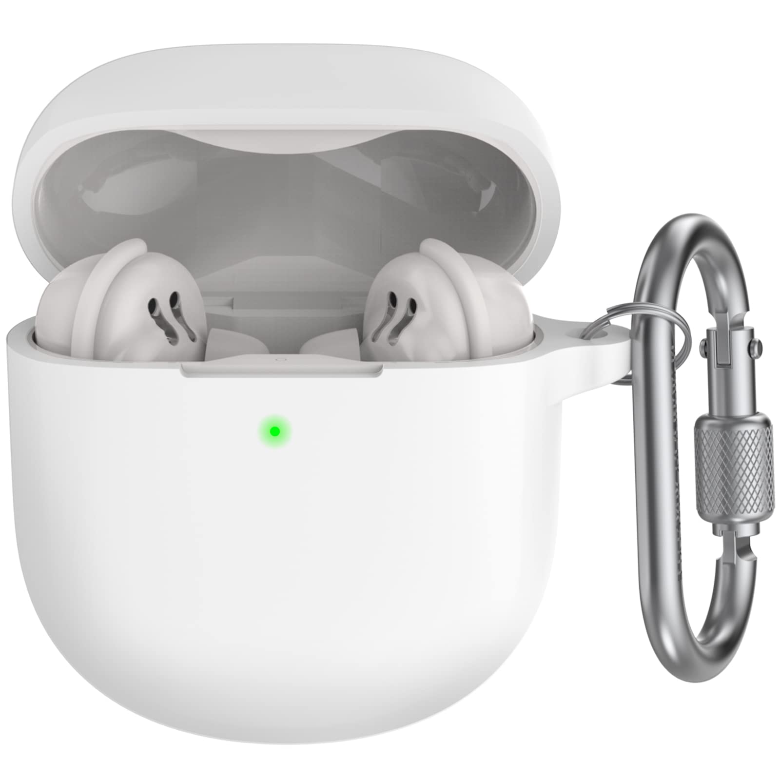 【送料無料】AhaStyle Bose QuietComfort Ultra Earbuds/Earbuds II ケース [前のLEDライトが見える] シリコンカバー 耐衝撃 メタル カラビナ付き 紛失防止 Bose QuietComfort Ultra Earbuds/Earbuds II 適用 (ホワイト)