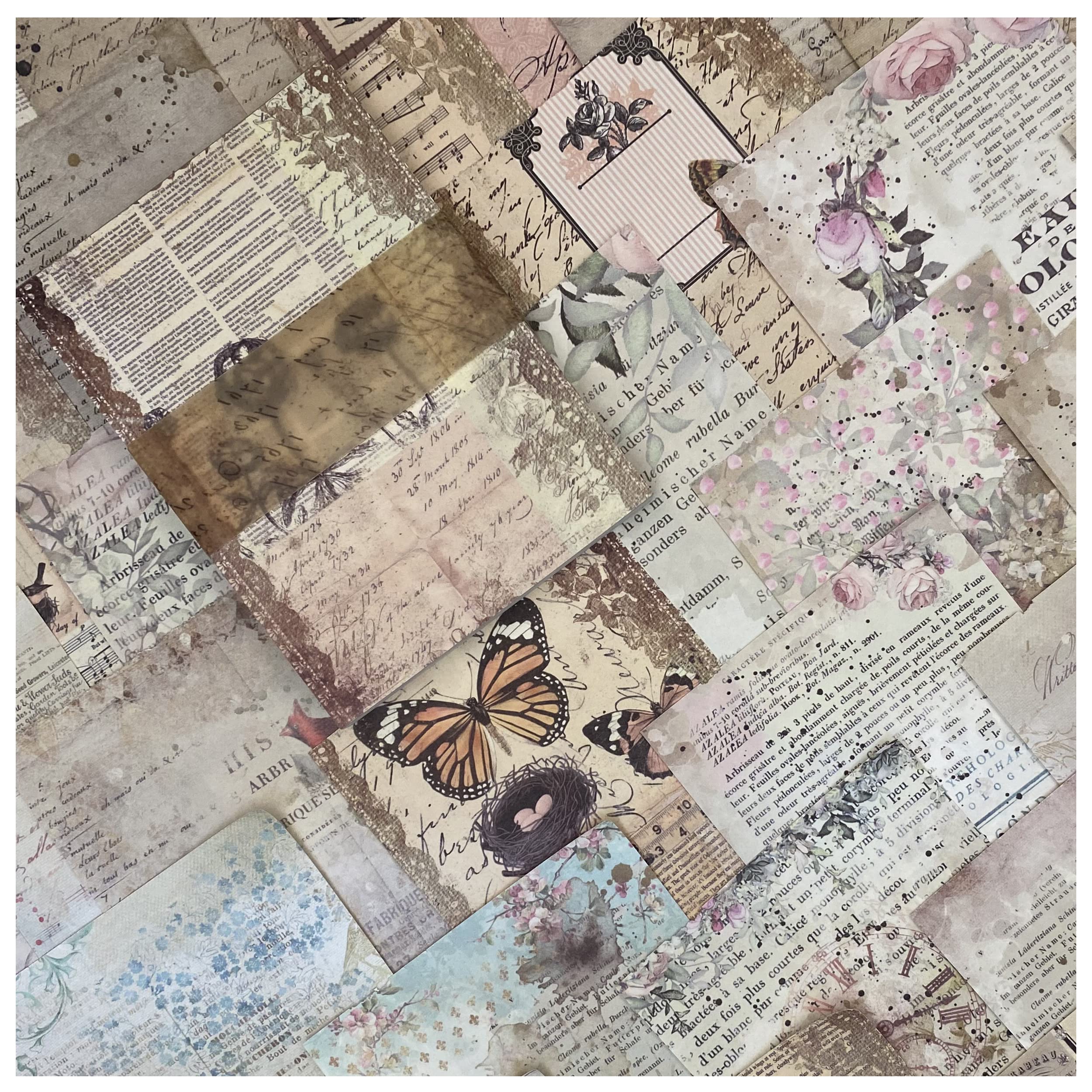 【送料無料】デザインペーパー コラージュ 素材 詰め合わせ Arpaper ペーパー ヴィンテージ 背景紙 紙もの 素材紙 シール ノート レトロ ブック 女の子 かわいい 100枚 大容量 紙素材 コラージュ素材 アンティーク おしゃれ 手紙 英字 蝶 花（レター）