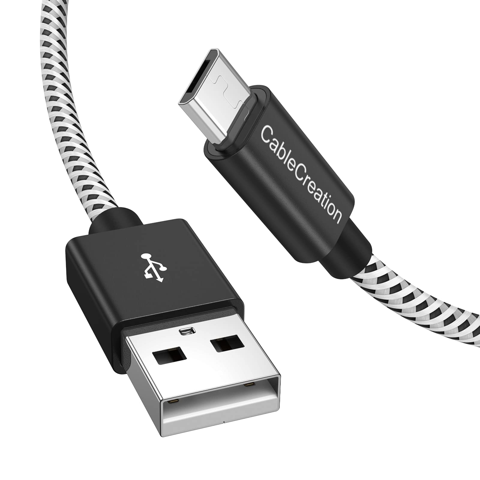 【送料無料】Micro USBケーブル, CableCreation USB 2.0 to Micro USB 高速充電 Micro B 編組ケーブル ブラック＆ホワイト/ 1.8M