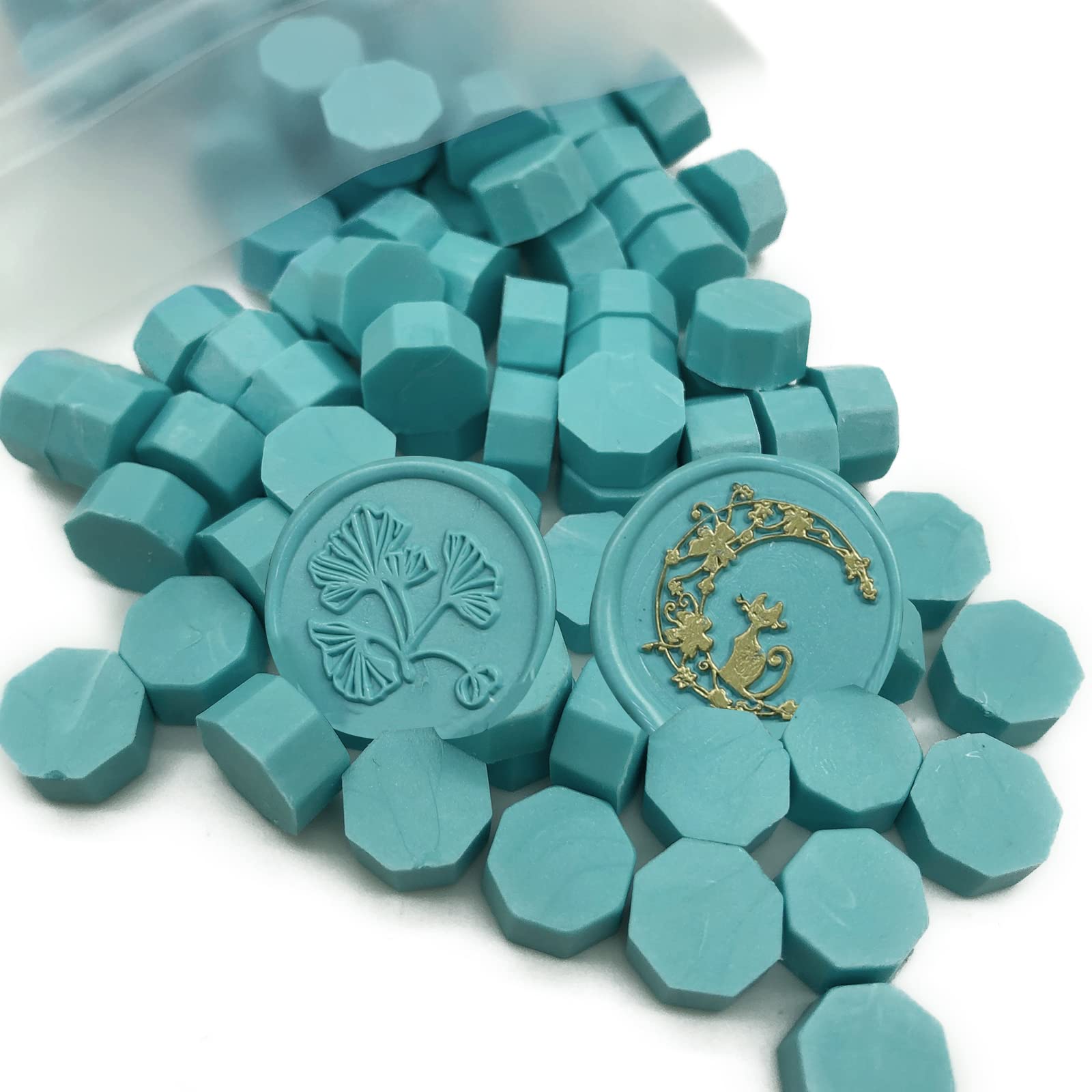 【送料無料】シーリングワックス ワックスビーズ 八角形 100 粒 12.5cm*9cm*1cm 青 ...