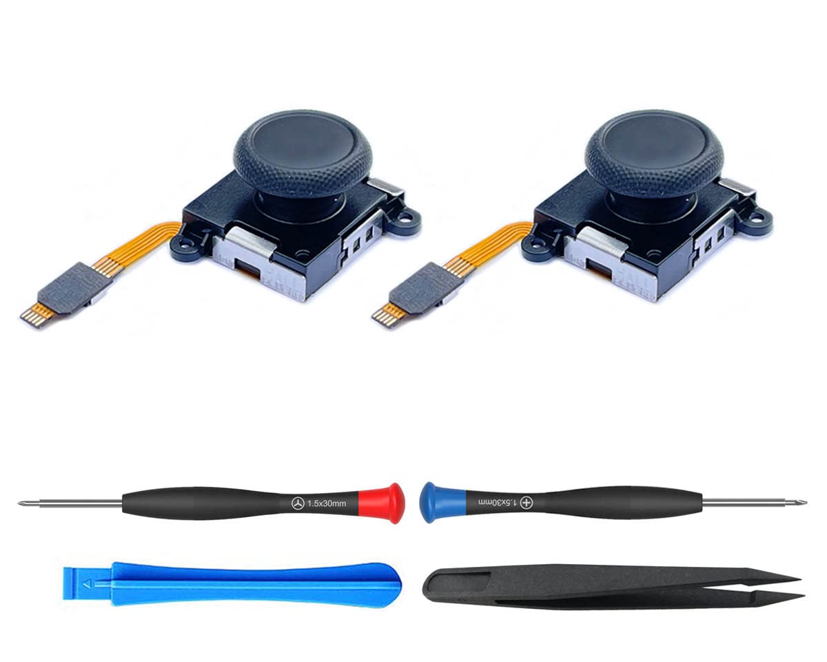 【送料無料】ElecGear 2個Switch Joy-con交換用ホールセンサージョイスティック、スイッチジョイコン対応の電磁ドリフトのない左右のサムスティック ユニット モジュール、修理部品ツール付き