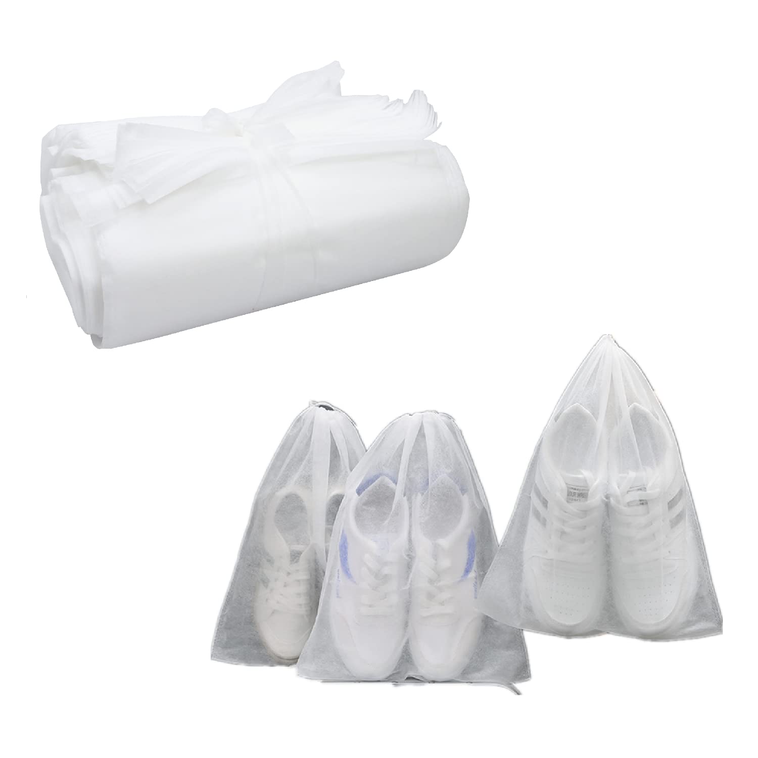 【送料無料】siawadeky シューズバッグ 50枚セット 不織布 巾着 靴袋 シューズケース 靴干し袋 黄ばみ防止 靴入れ タオル 衣類 化粧品 収納袋 防湿防塵防臭 旅行 出張 収納 シューズサック 32x48cm