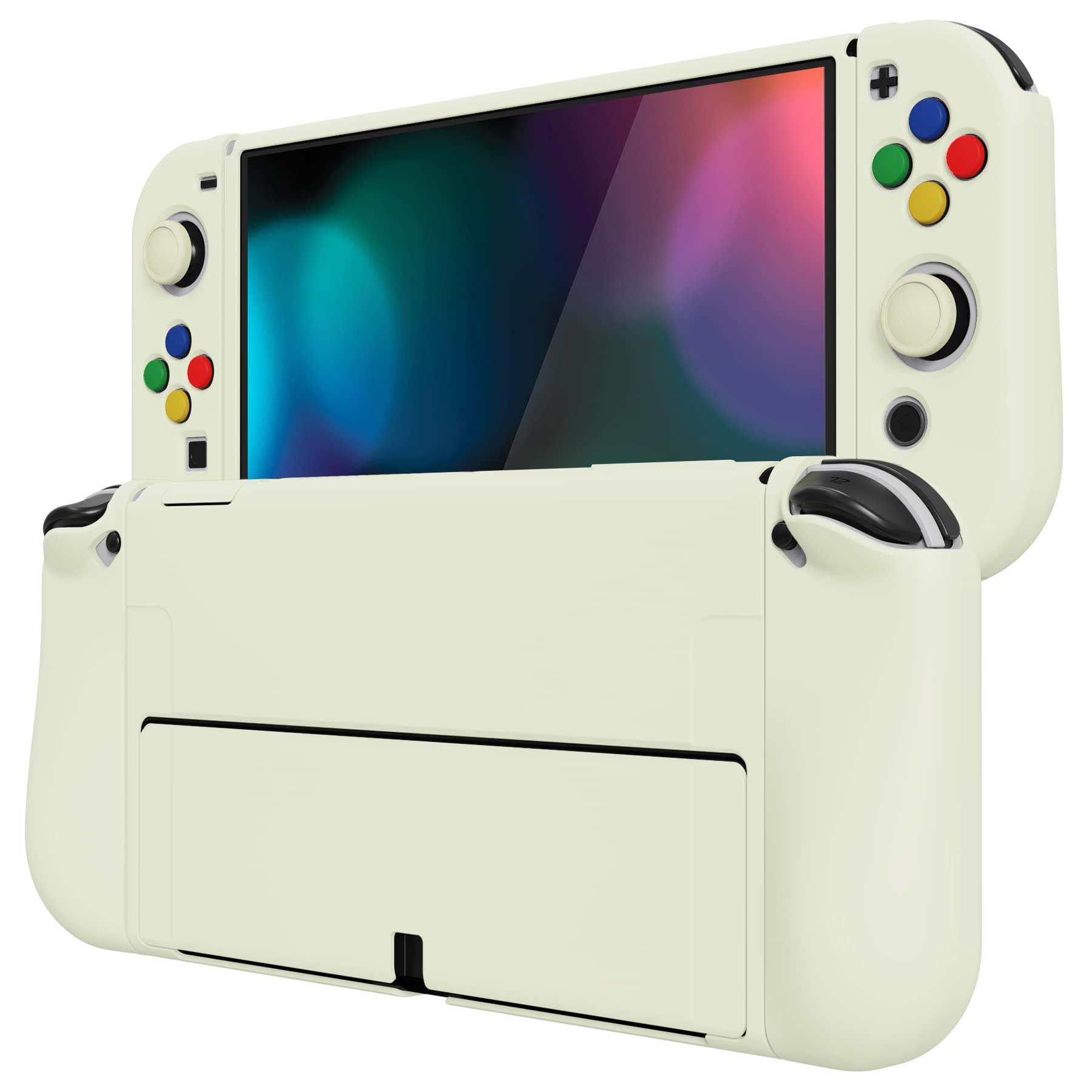 【送料無料】PlayVital ZealProtect Nintendo Switch有機elに対応用ソフト保護シェル、Switch OLEDに対応用フレキシプロテクタージョイコングリップカバーサムグリップキャップとABXY方向ボタンキャップ付き【アンティークイエロー】