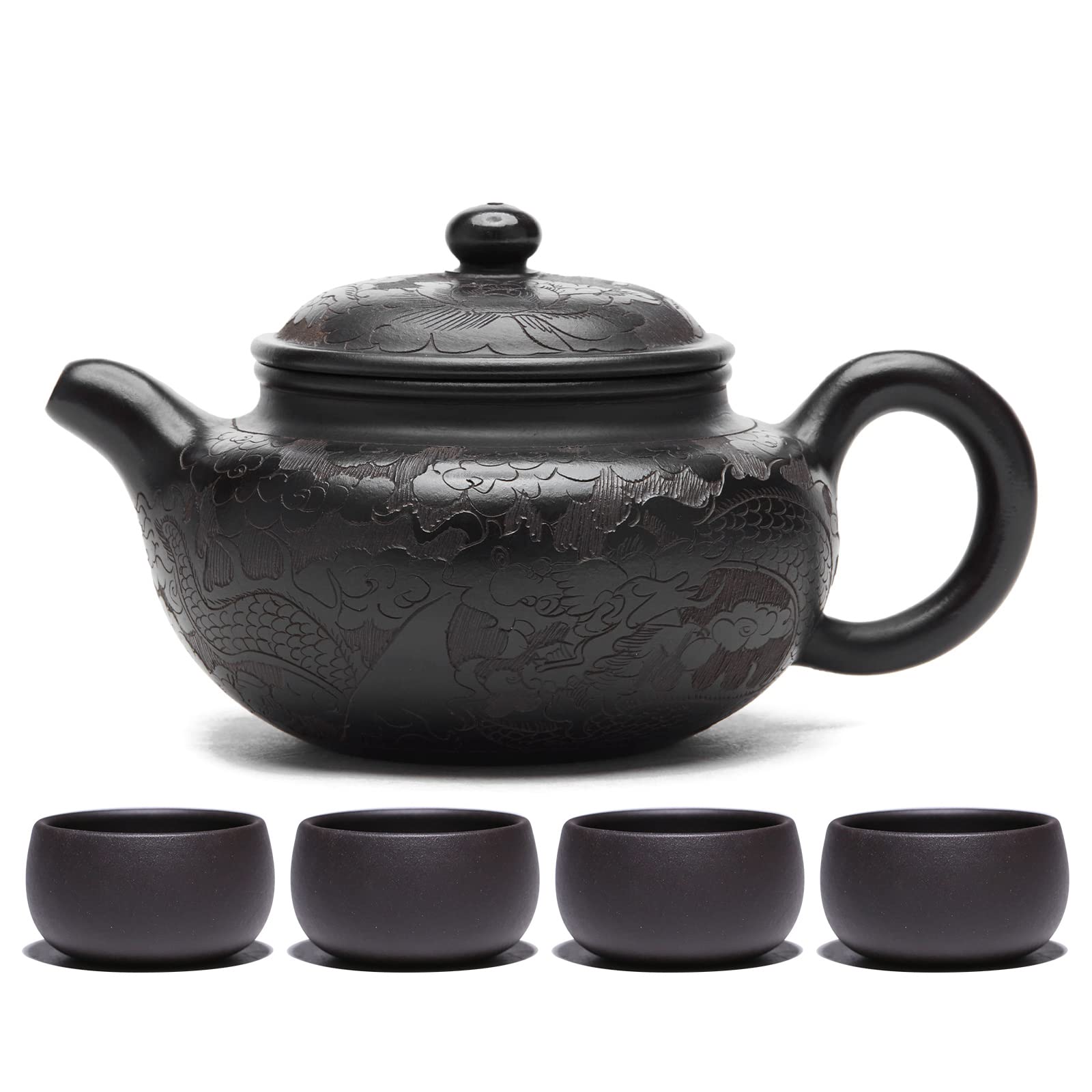 【送料無料】ポカロティー ティーポットセット 陶器 黒泥龍紋紫砂急須 200ml 湯み4個 陶器 手 ...