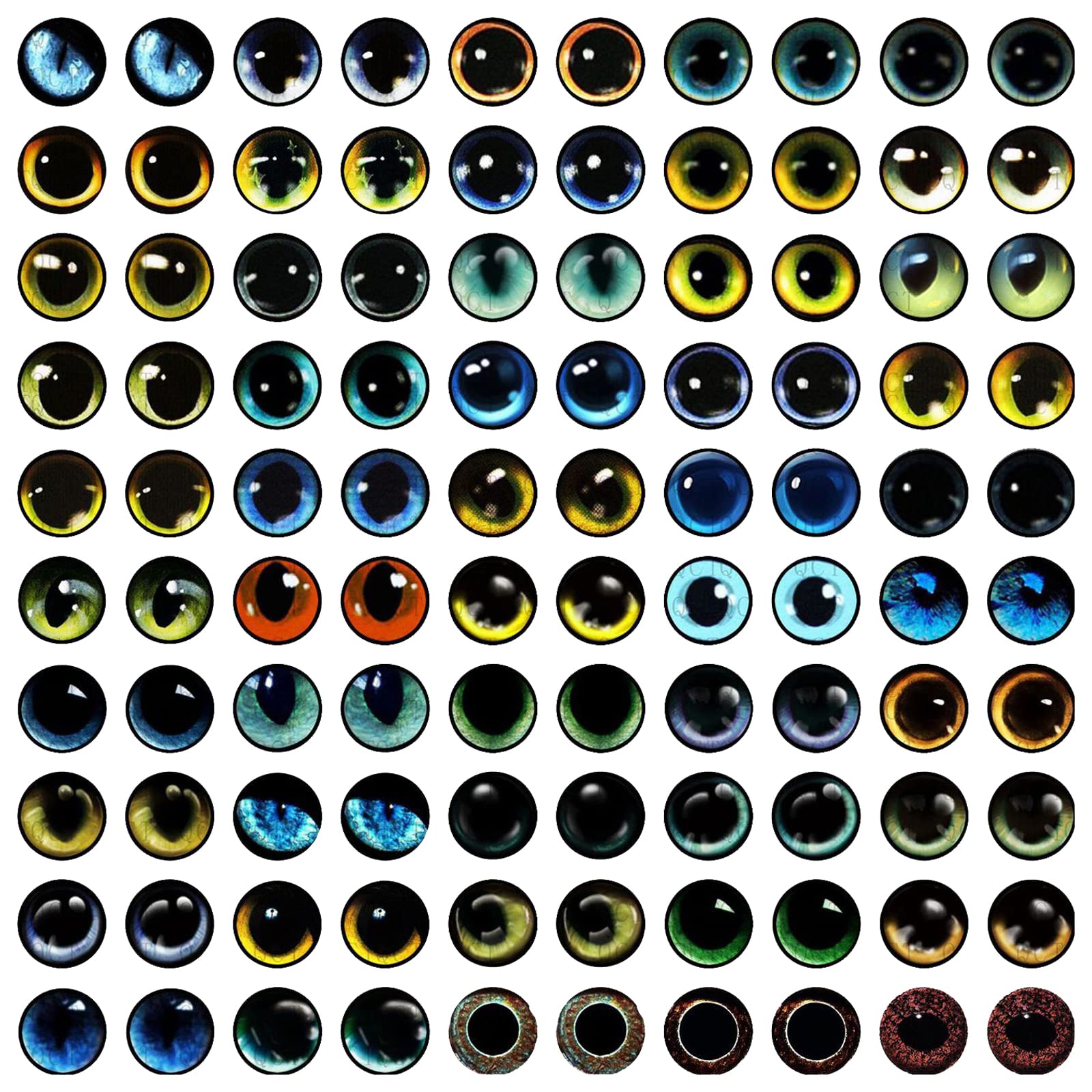 【送料無料】PH PandaHall 目柄 ガラスカボション ミックス 100個 図案付き ブルー ラウンド ビーズ クリスタル スクエア ドーム 拡大レンズ効果 ドラゴン フクロウ 動物の眼 粘土造形用 DIY用 手芸用品 約 12mm